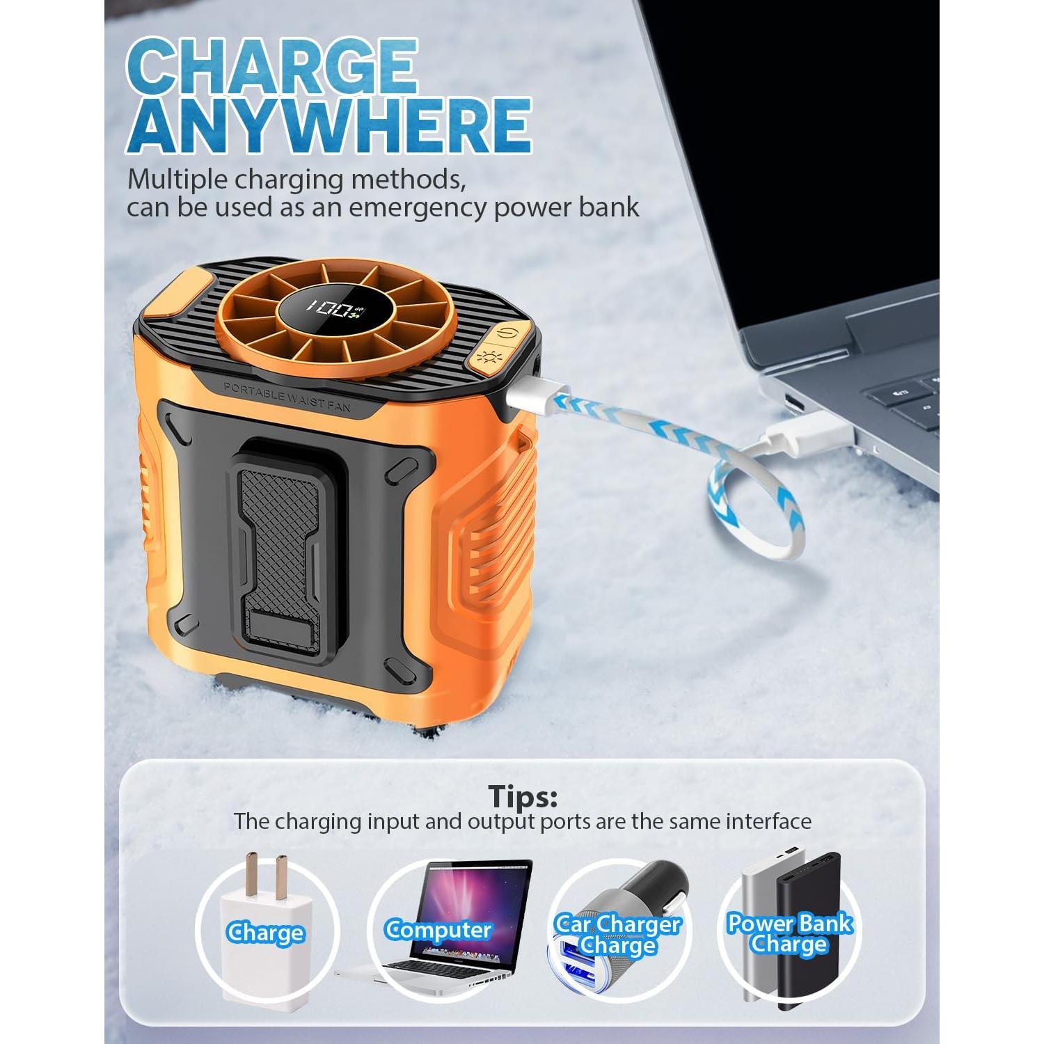 Ventilador Portátil de Cintura Torlaist Naranja 10 Velocidades