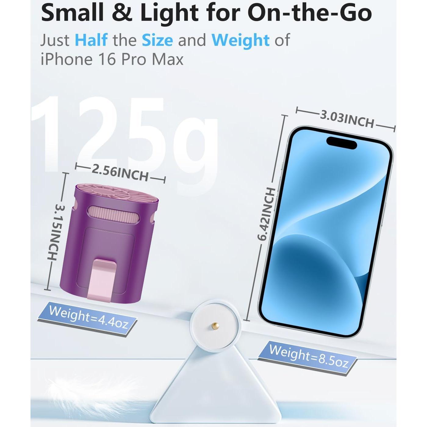 Ventilador de Clip Portátil QMKKX Púrpura 4 Velocidades Recargable