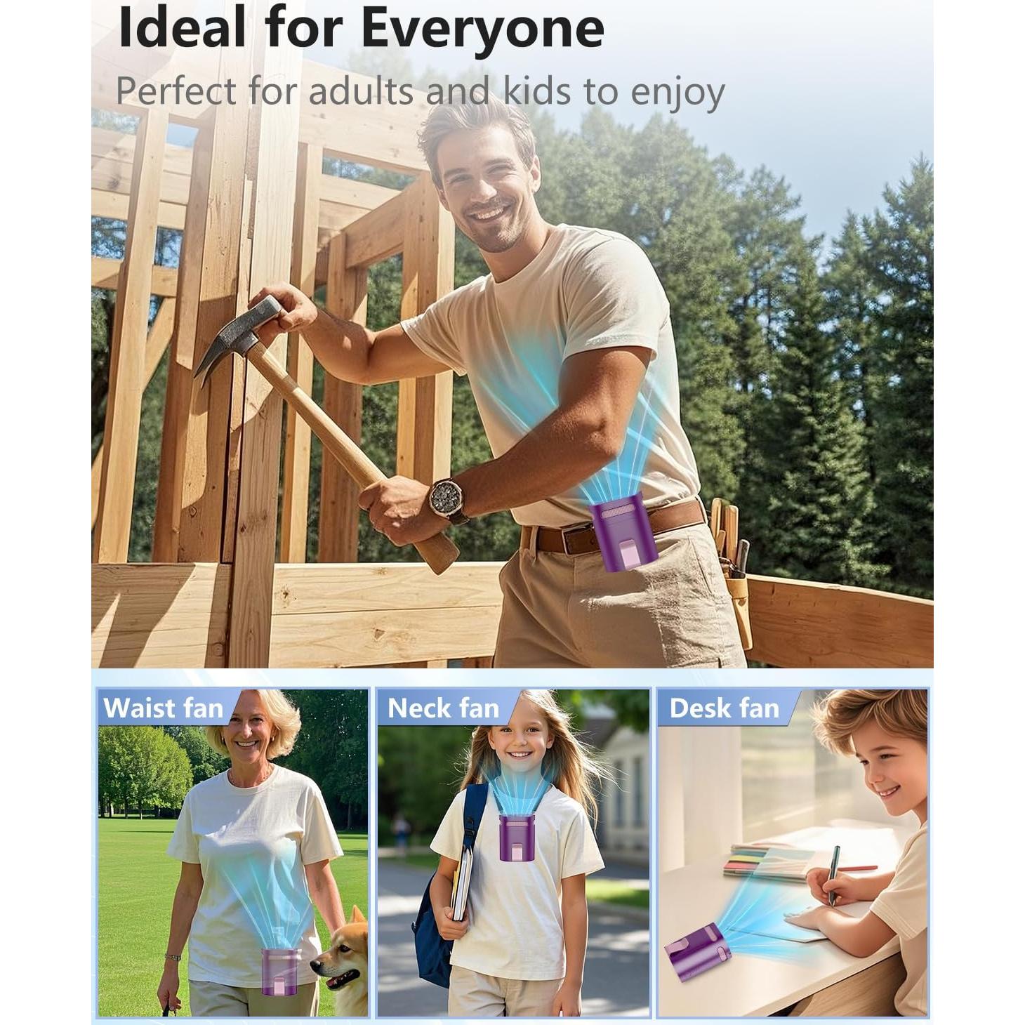 Ventilador de Clip Portátil QMKKX Púrpura 4 Velocidades Recargable