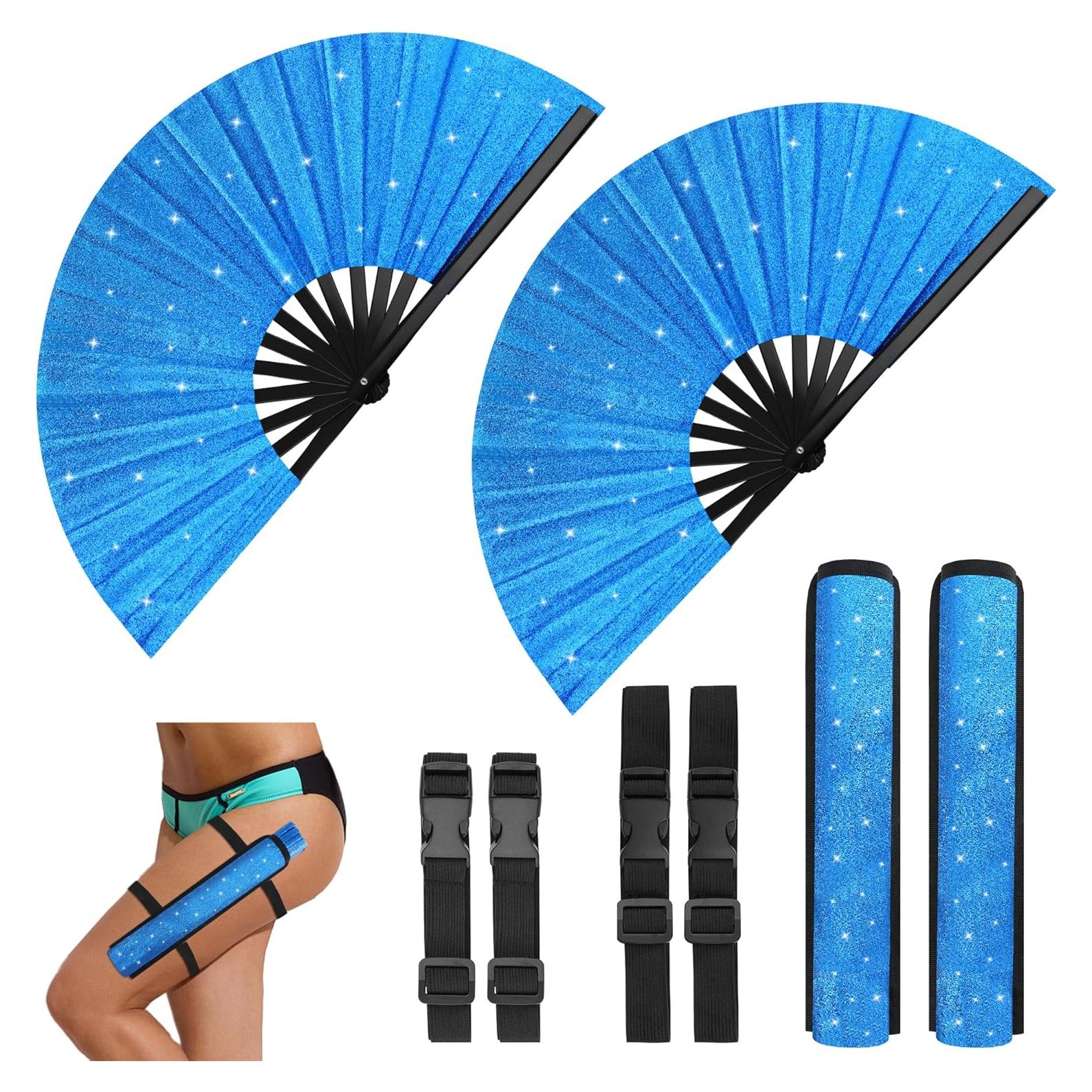 Abanico Plegable Brillante 34 cm AngleKai - 2 Piezas Azul