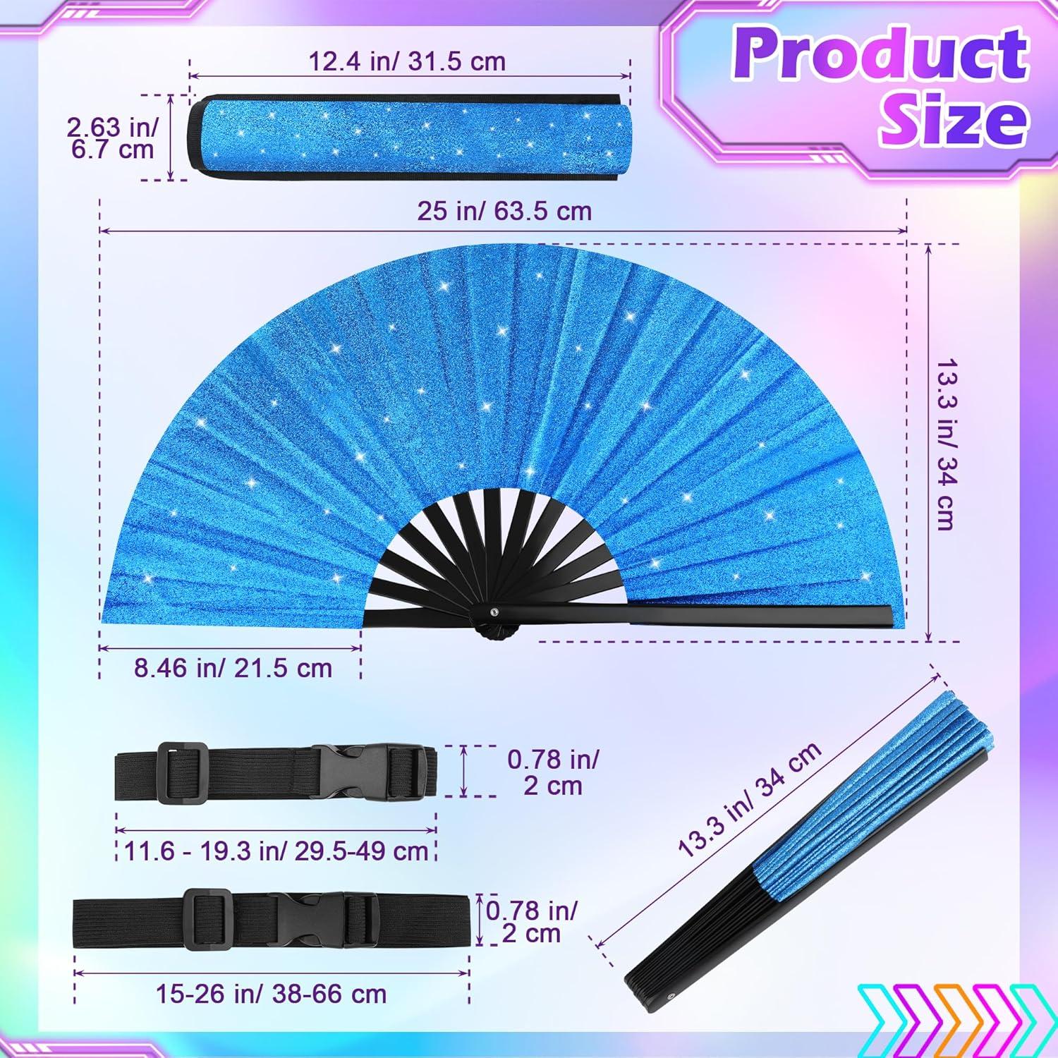 Abanico Plegable Brillante 34 cm AngleKai - 2 Piezas Azul