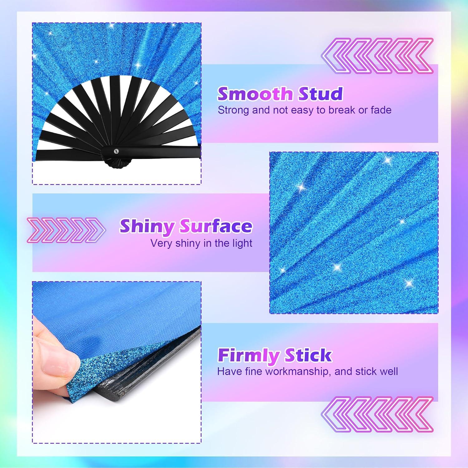 Abanico Plegable Brillante 34 cm AngleKai - 2 Piezas Azul