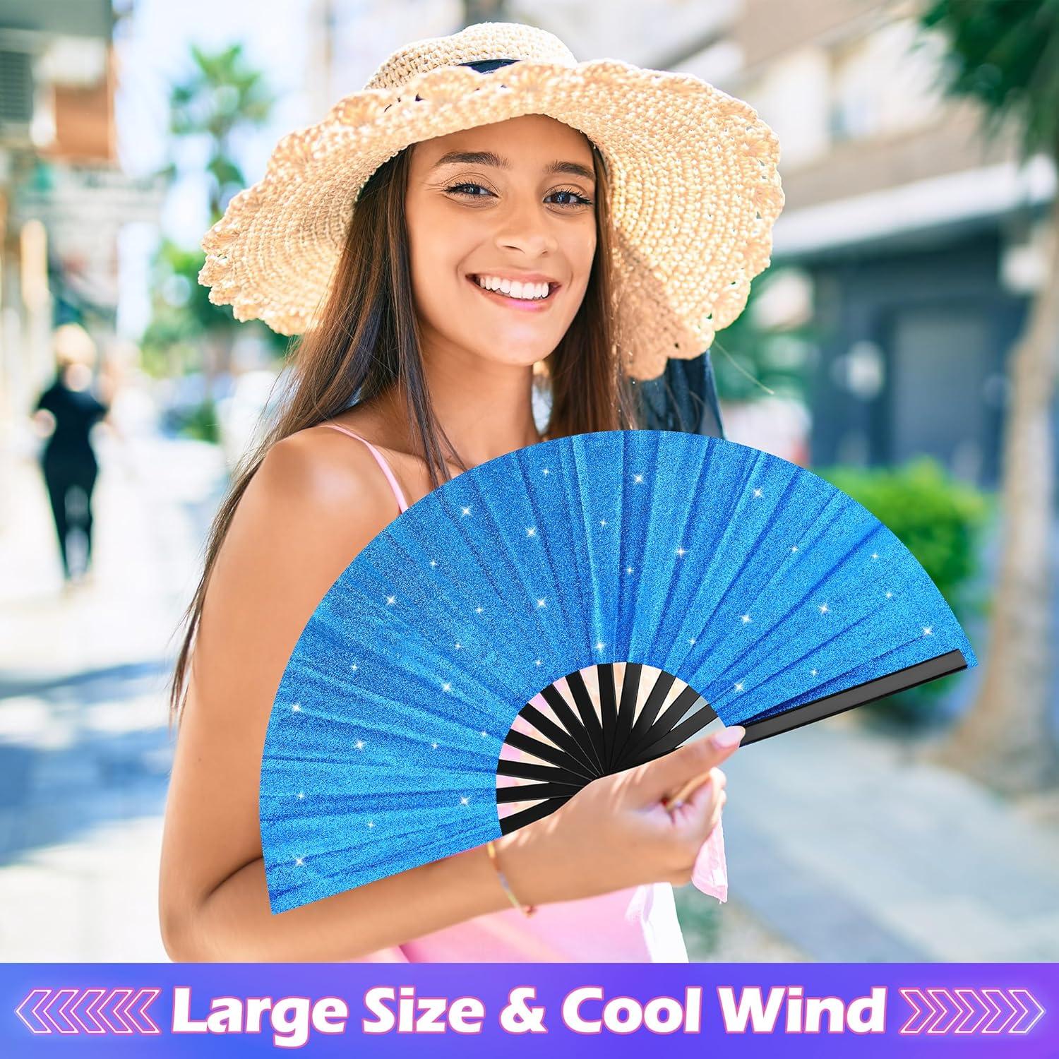 Abanico Plegable Brillante 34 cm AngleKai - 2 Piezas Azul