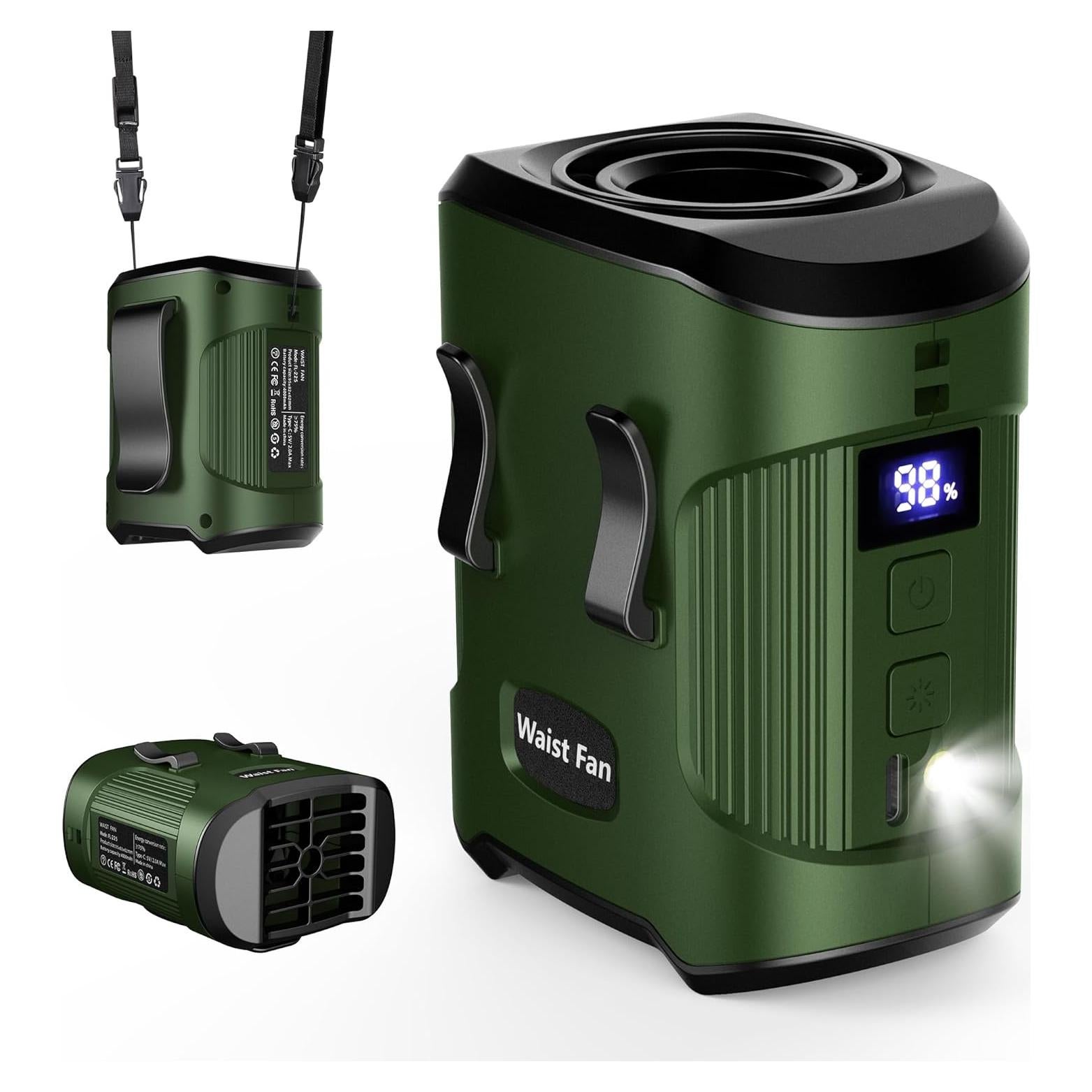 Ventilador de Cintura Portátil EVADA 4000mAh 3 Velocidades Verde