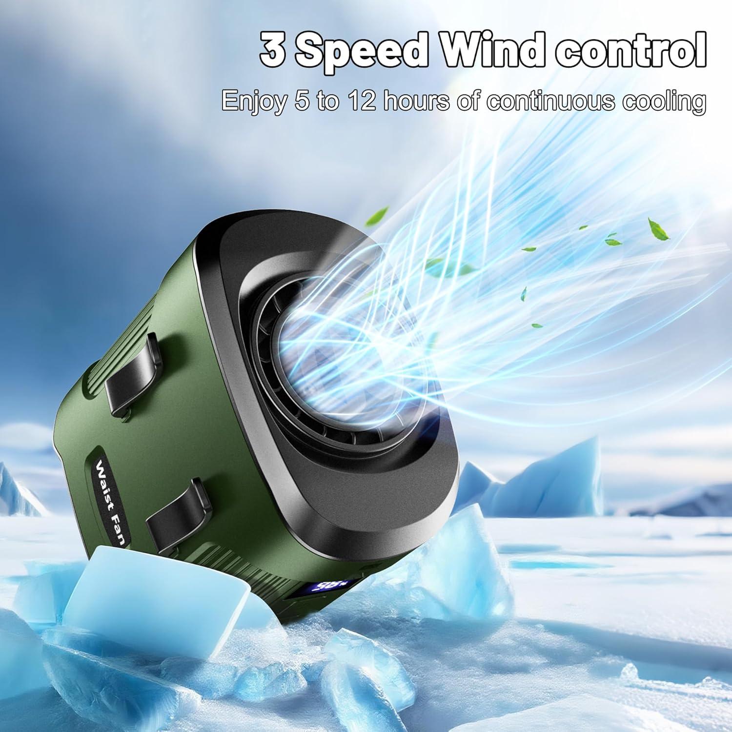 Ventilador de Cintura Portátil EVADA 4000mAh 3 Velocidades Verde