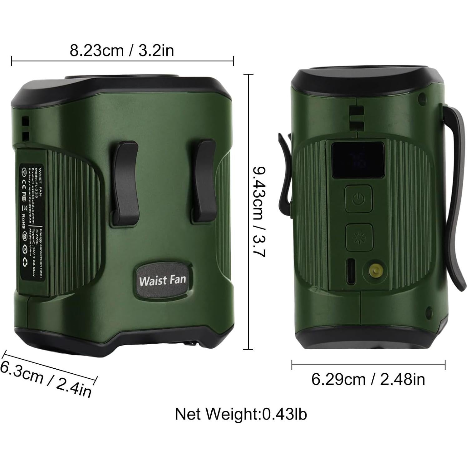 Ventilador de Cintura Portátil EVADA 4000mAh 3 Velocidades Verde