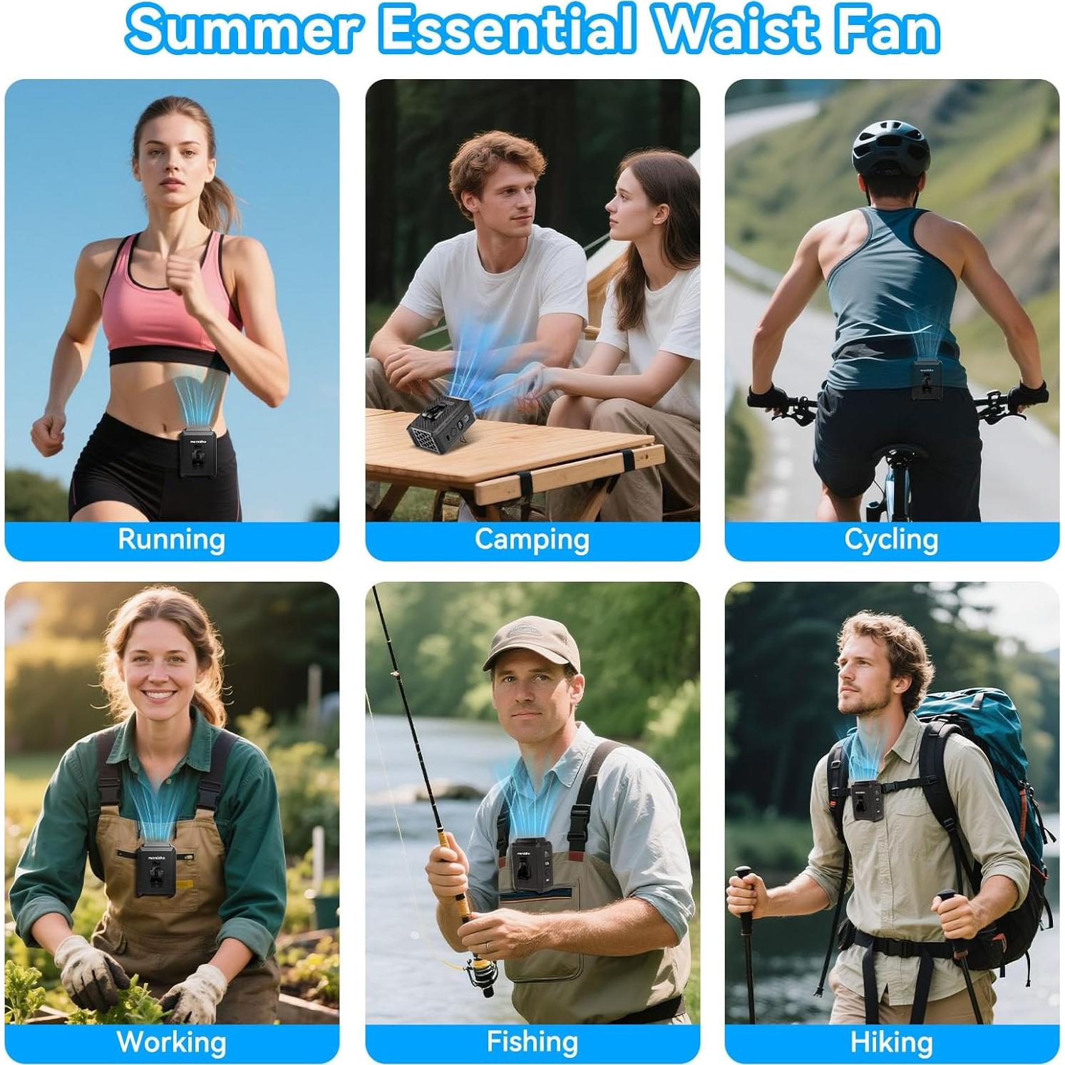 Ventilador de Cintura Morsisho K50 Recargable 10000mAh 5 Velocidades