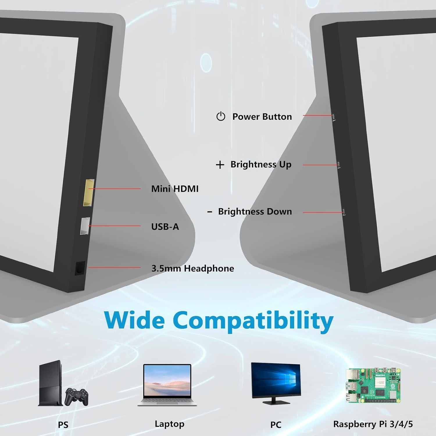 Monitor Portátil Aurevita 7" LCD 1024x600 HDMI IPS