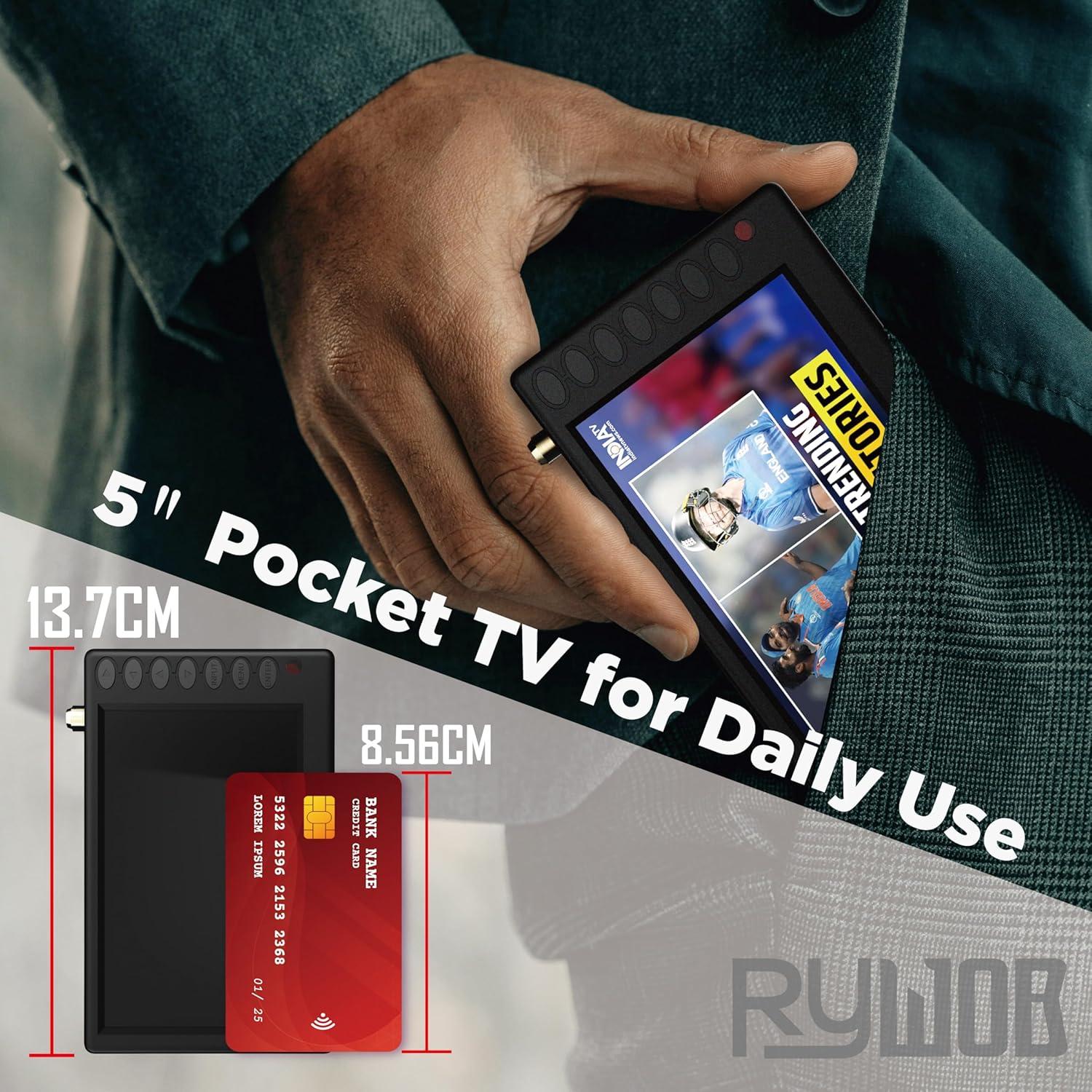 Televisor Portátil Digital Rywob 5" con Batería y Control Remoto