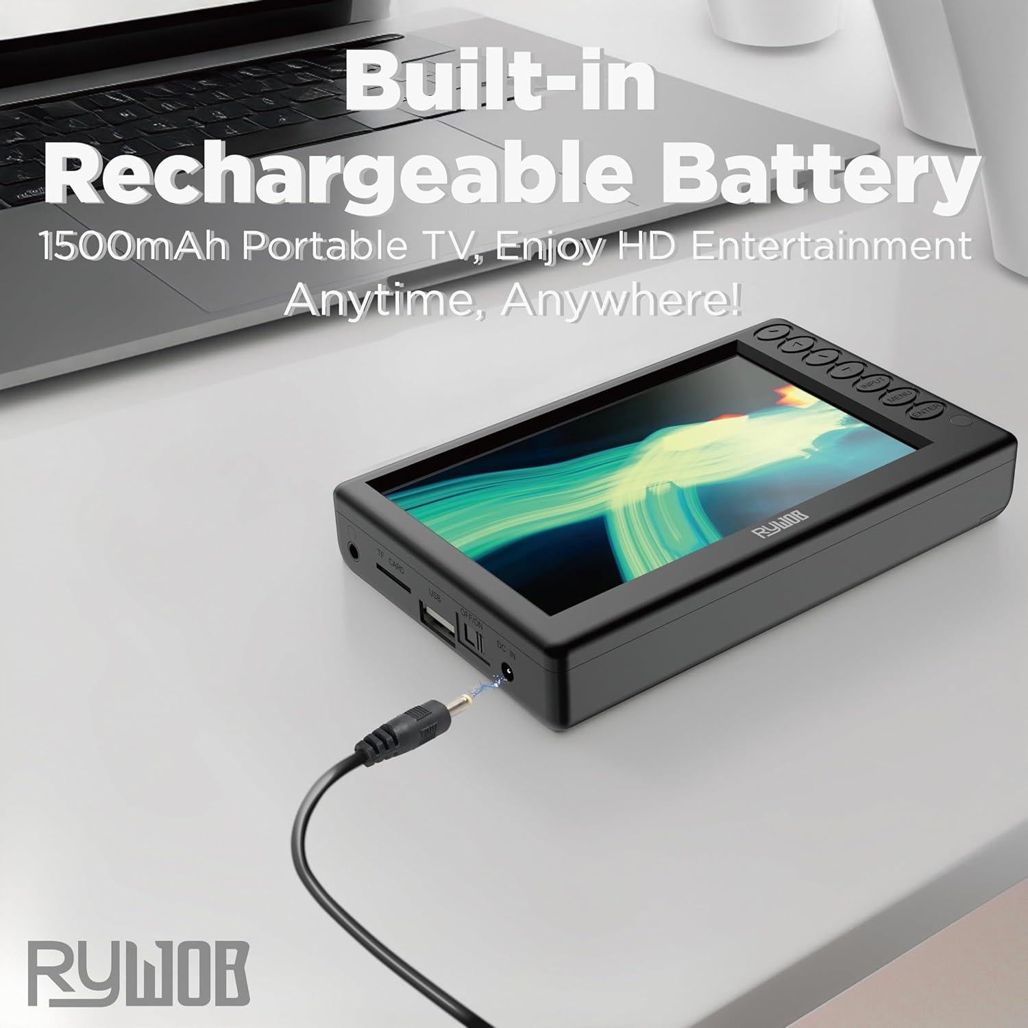 Televisor Portátil Digital Rywob 5" con Batería y Control Remoto