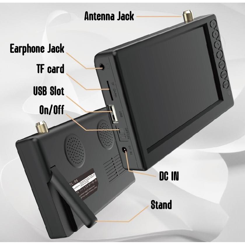 Televisor Portátil Digital Rywob 5" con Batería y Control Remoto
