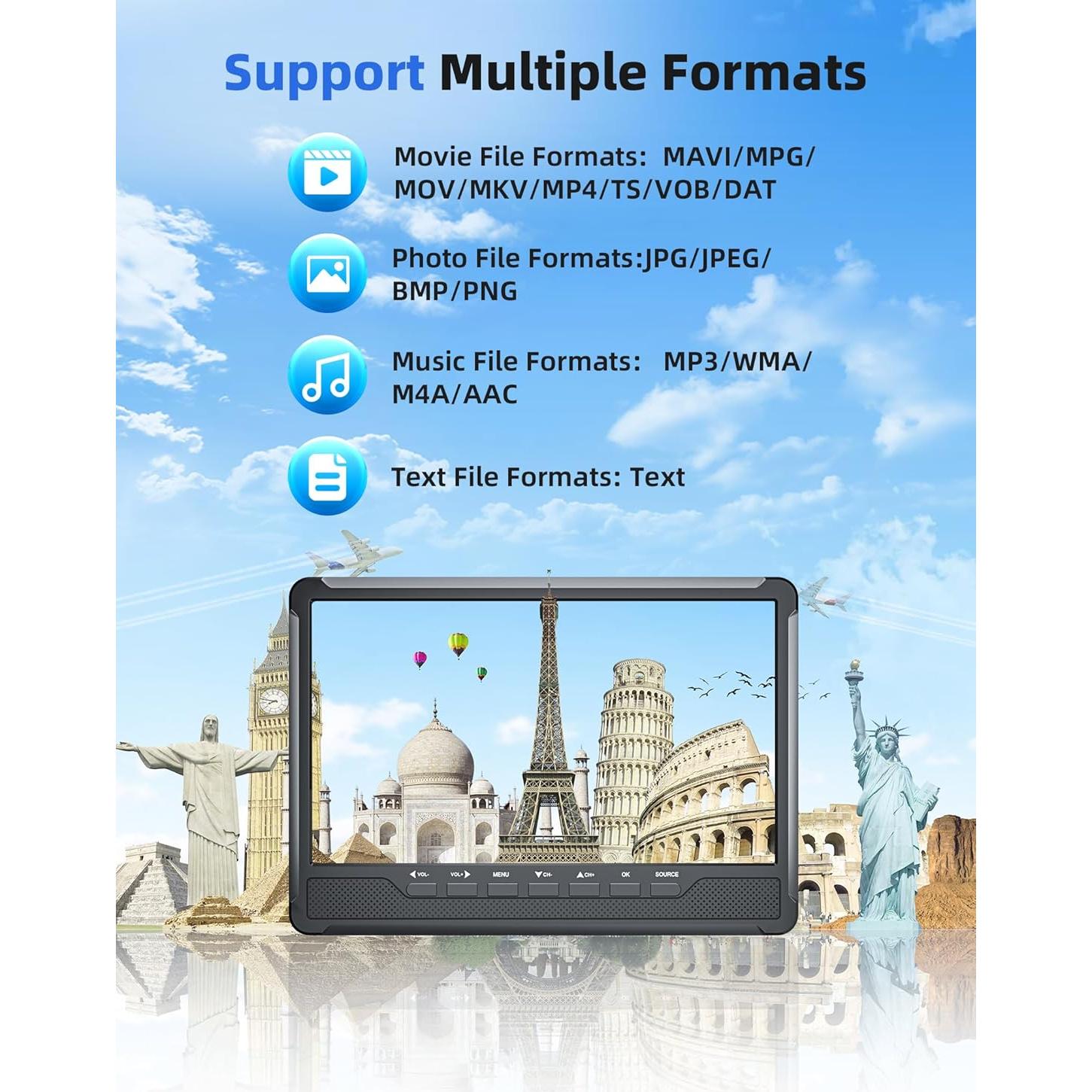 Televisor Portátil Desobry 10.5" HD IPS con HDMI y RCA