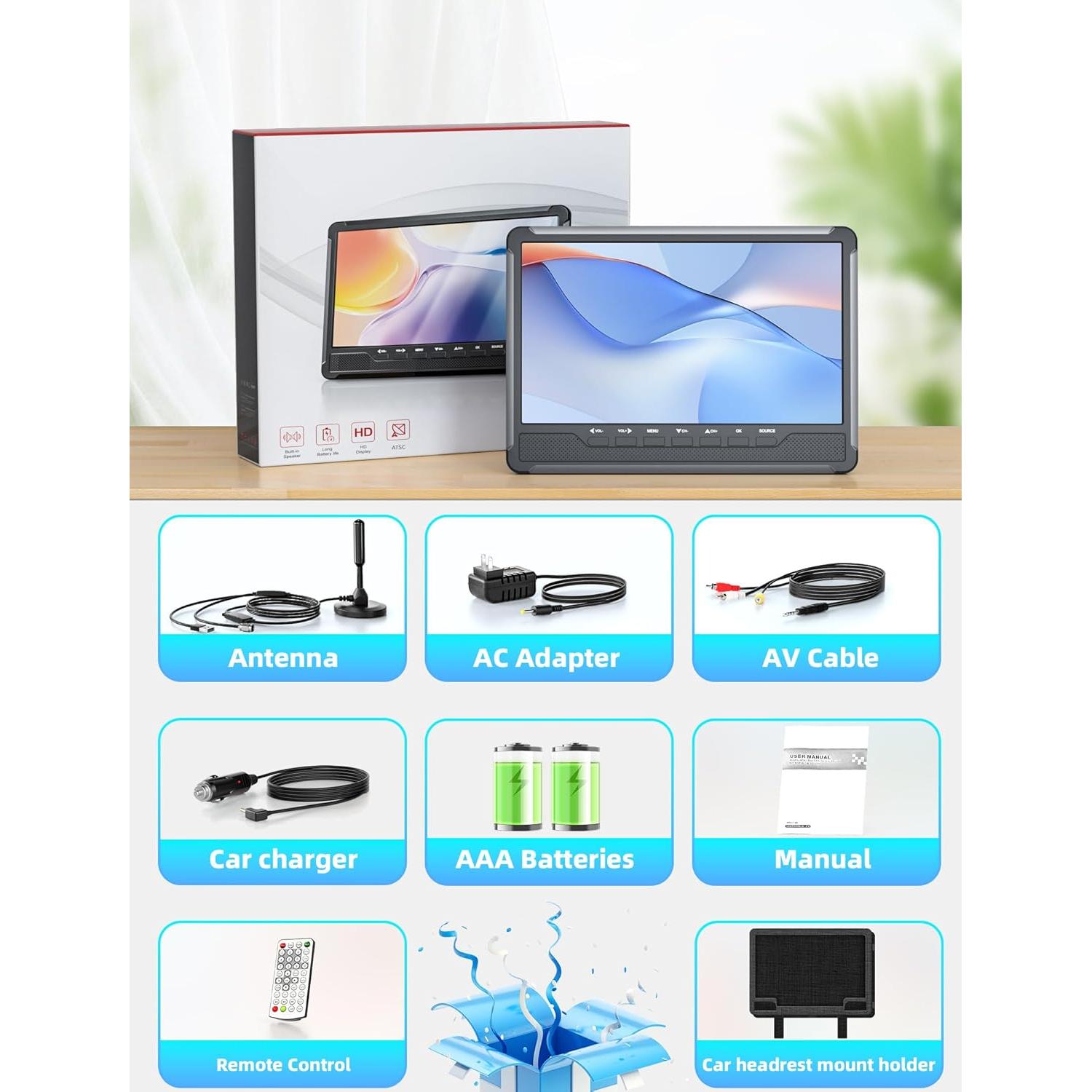 Televisor Portátil Desobry 10.5" HD IPS con HDMI y RCA