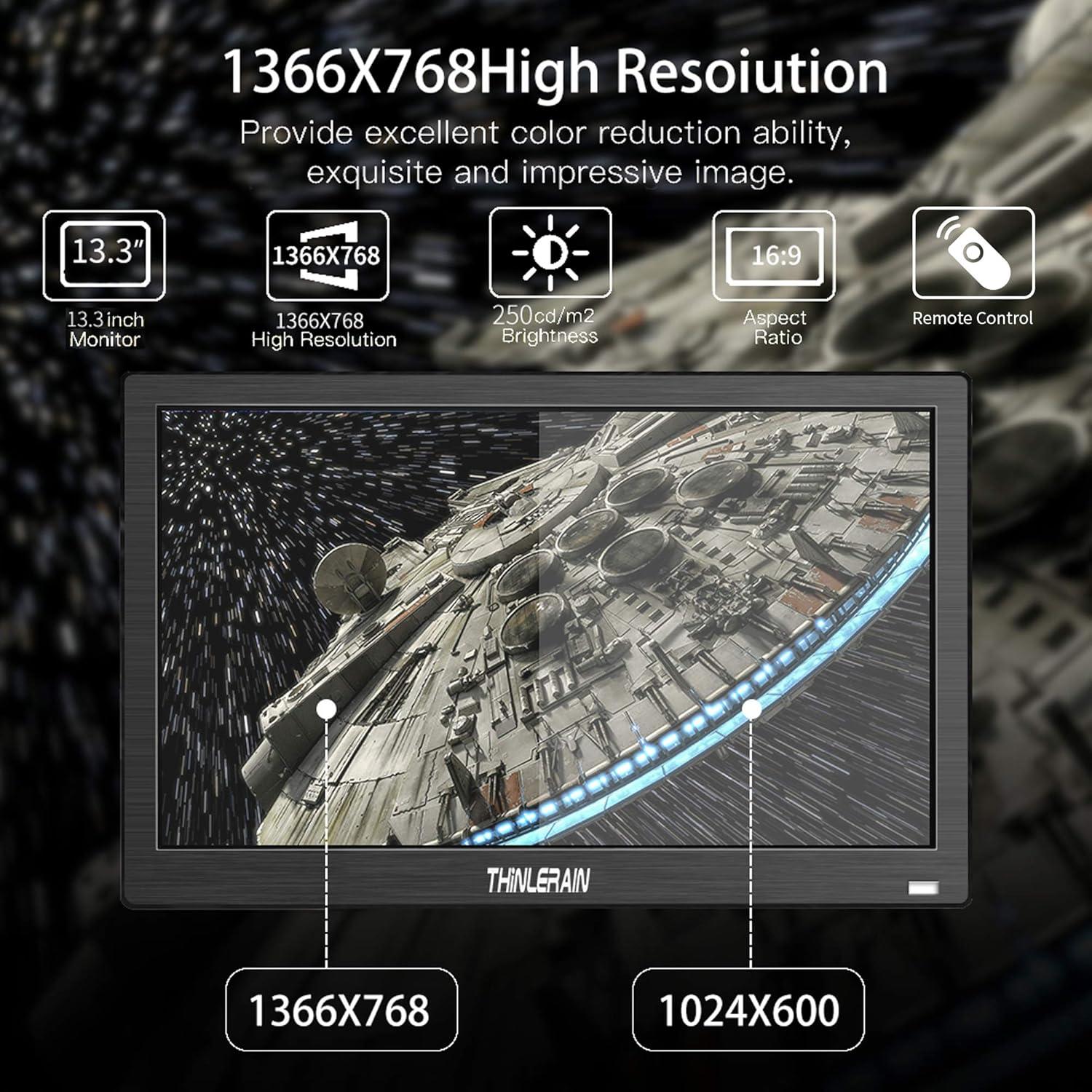 Monitor LED 13.3" Thinlerain 1366x768 HDMI VGA USB