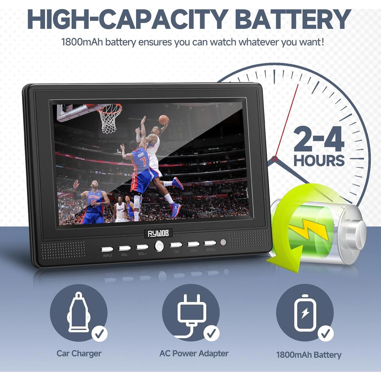 TV Portátil Rywob 7" Batería Recargable ATSC USB AV