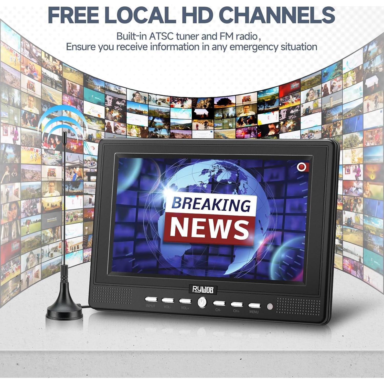 TV Portátil Rywob 7" Batería Recargable ATSC USB AV