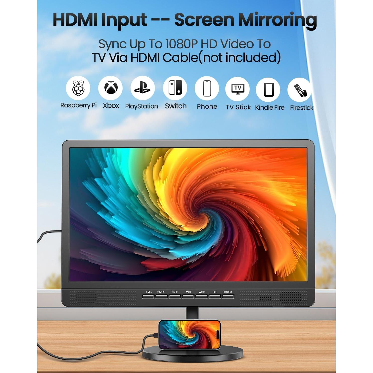 Televisor Portátil Desobry 18" con Batería 6500mAh y HDMI
