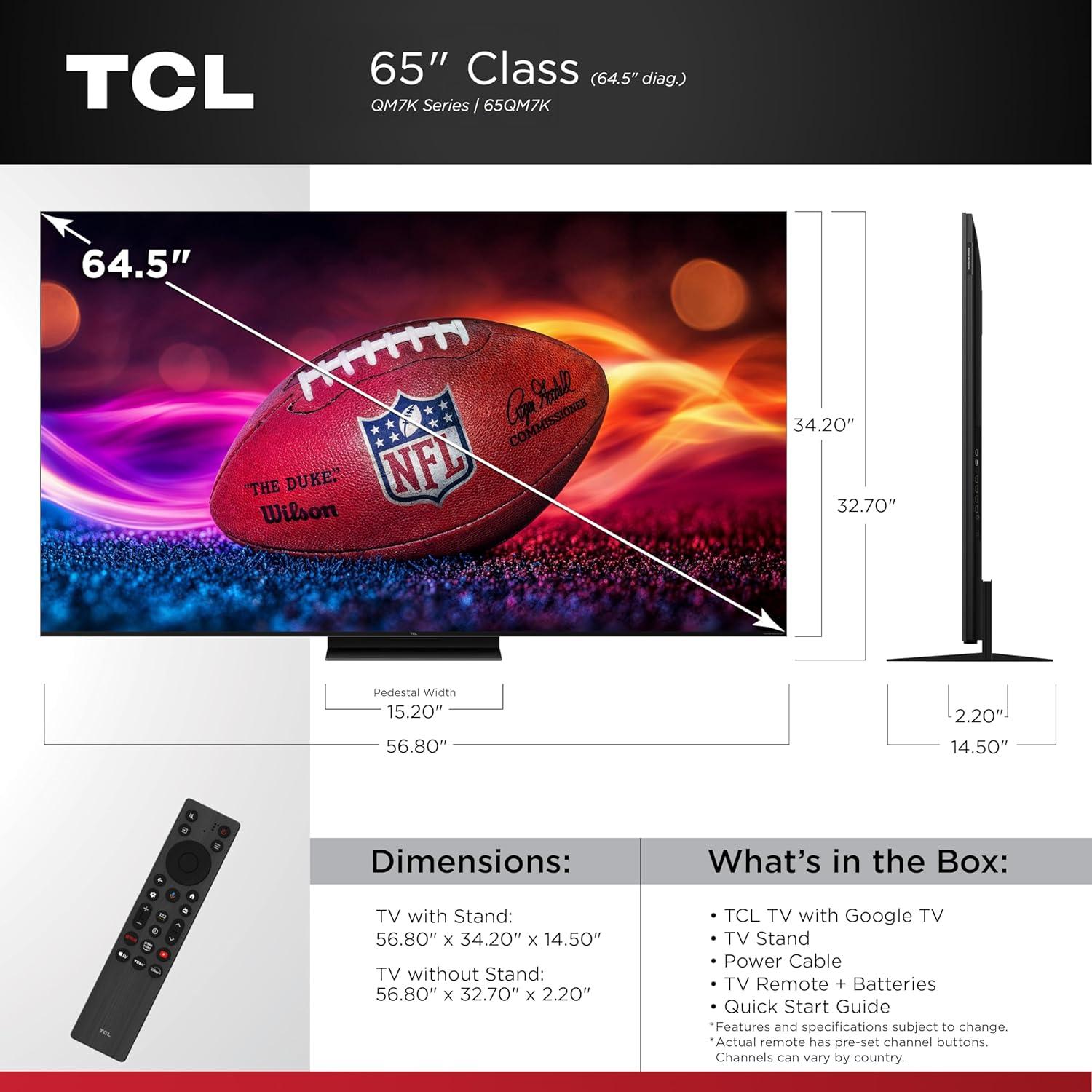 TCL 65" QM7K QD-Mini LED 4K UHD Smart TV 144Hz Audio Bang & Olufsen
