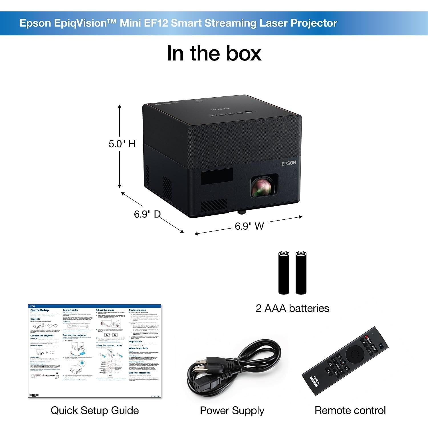 Proyector Láser Epson EpiqVision Mini EF12, Full HD 1080p, 1000 lúmenes, Android TV, Sonido Yamaha