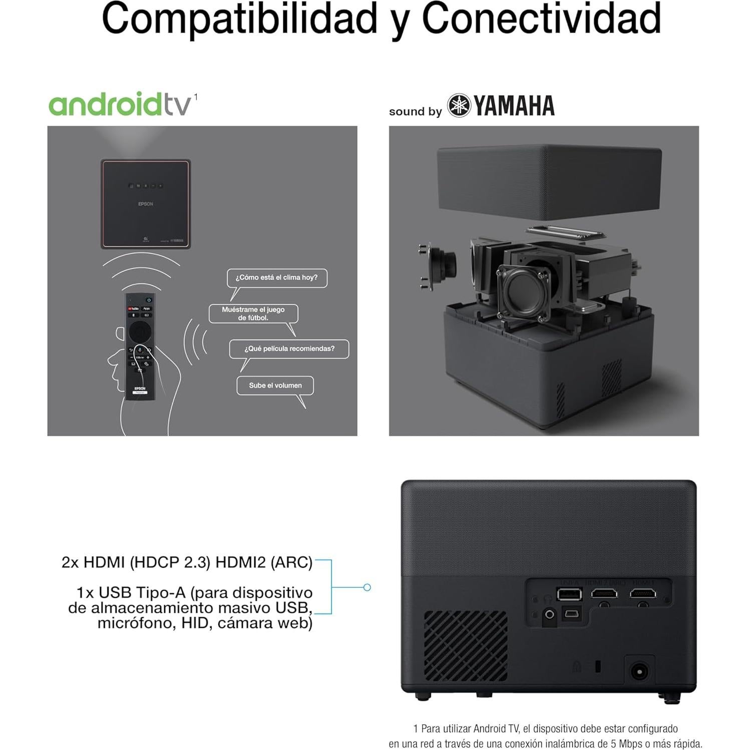 Proyector Láser Epson EpiqVision Mini EF12, Full HD 1080p, 1000 lúmenes, Android TV, Sonido Yamaha