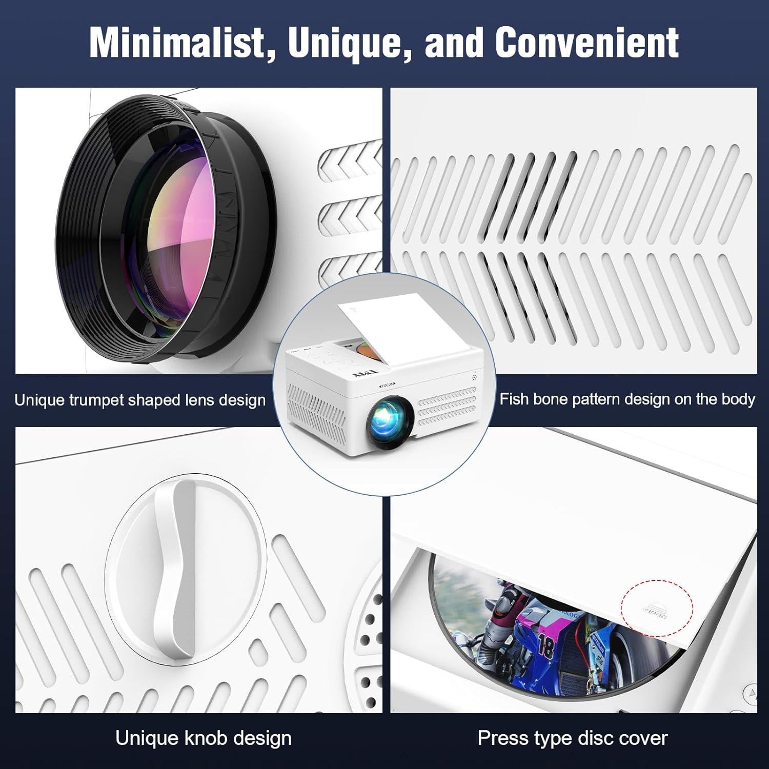 Proyector Bluetooth TMY 1080P con DVD y altavoz incorporado