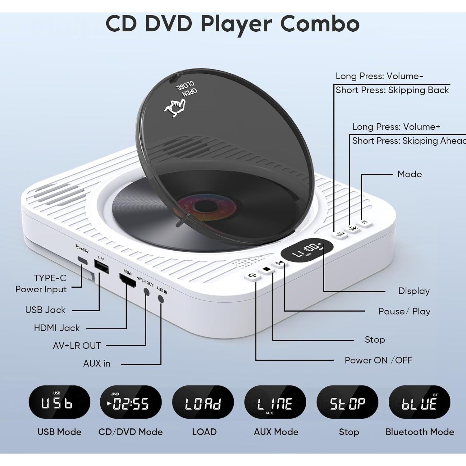 Reproductor de CD/DVD Ceihoit DVD-918 Bluetooth 5.3 1080P