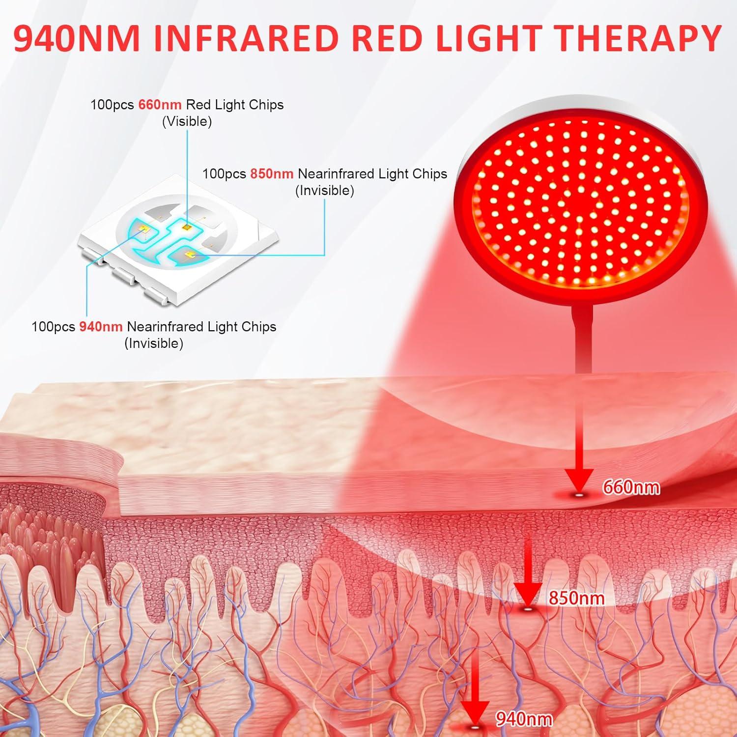 Lámpara de Terapia de Luz Roja 940nm 100 LEDs con Temporizador