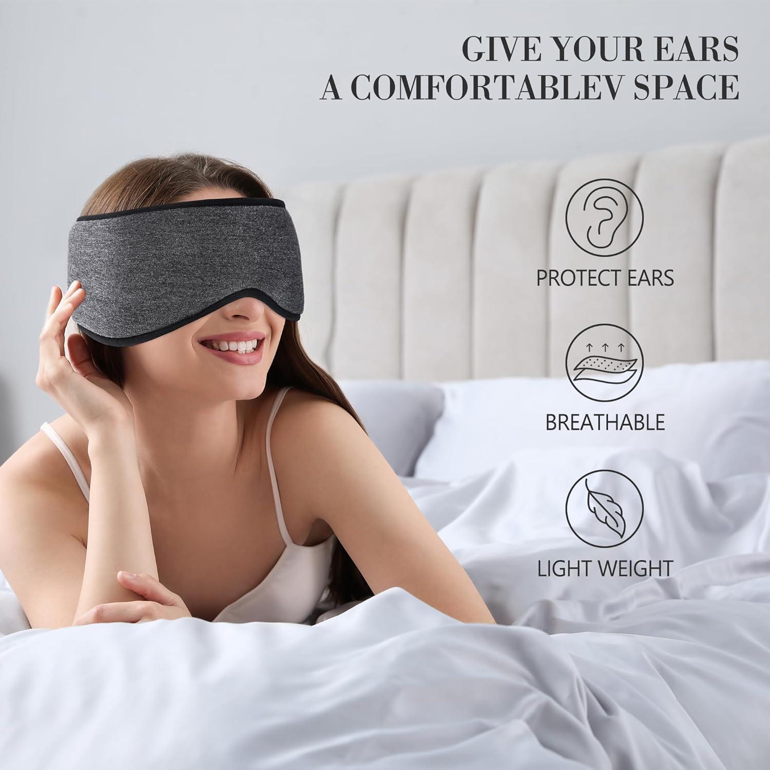 Máscara de Sueño FRESHME Negra con Cubierta para Oídos - Ajustable