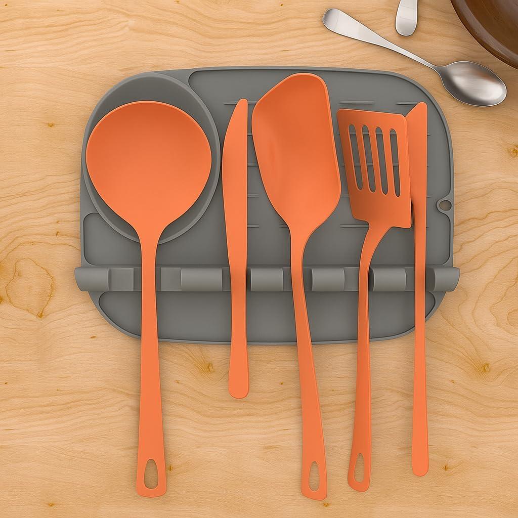 Soporte de Cuchara de Silicona Genérico Antideslizante Gris