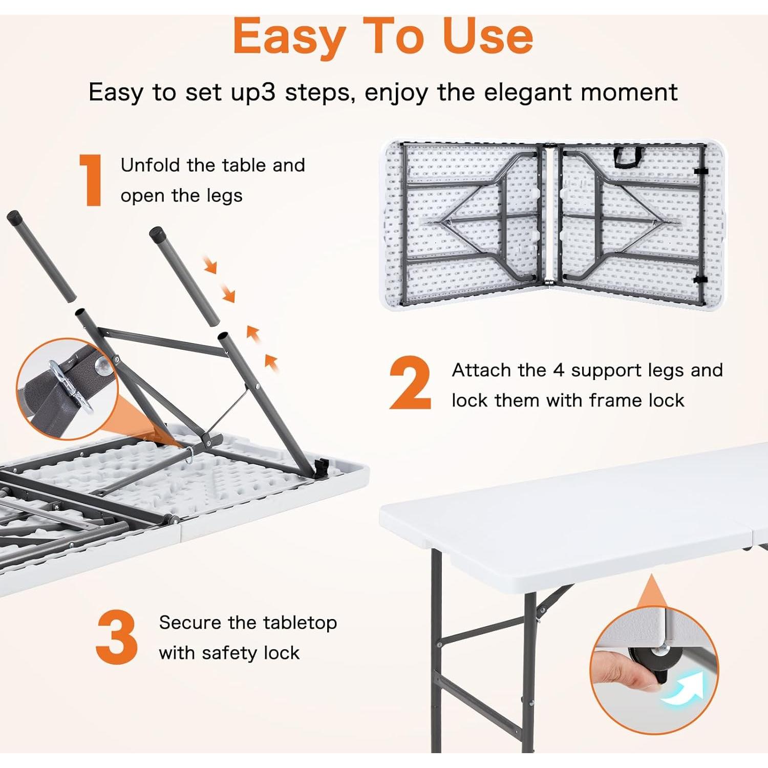 Mesa Plegable Sweetcrispy 1.22m Blanca para Camping y Picnic