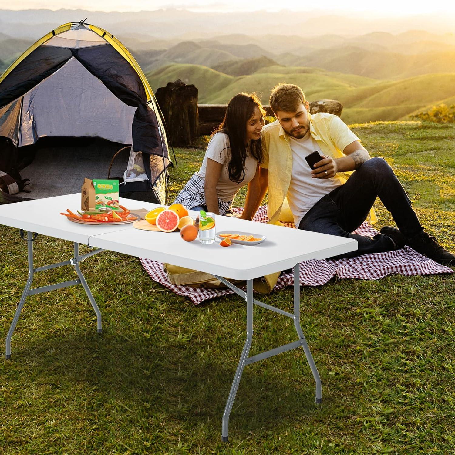 Mesa de Picnic Plegable Giantex 180x74 cm Blanca para Camping