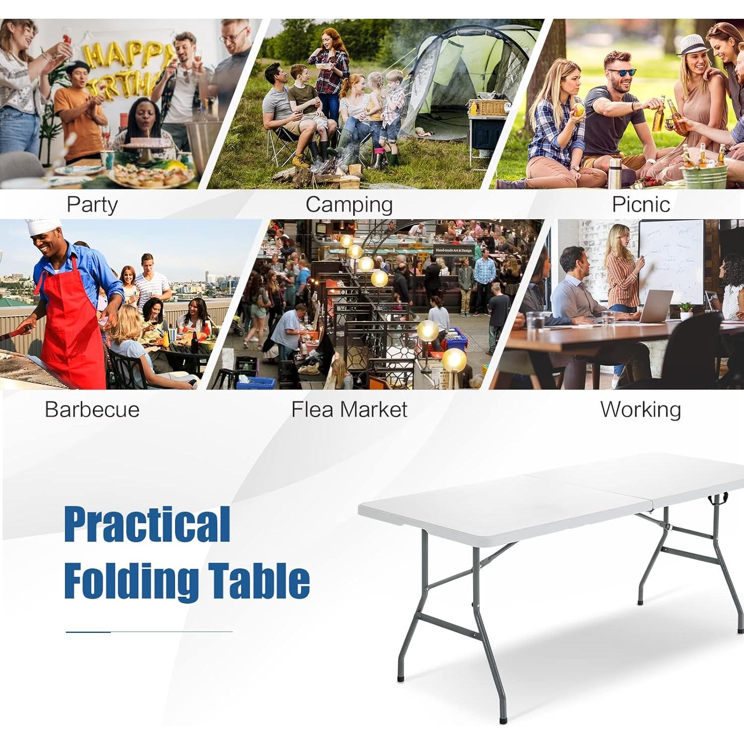 Mesa de Picnic Plegable Giantex 180x74 cm Blanca para Camping