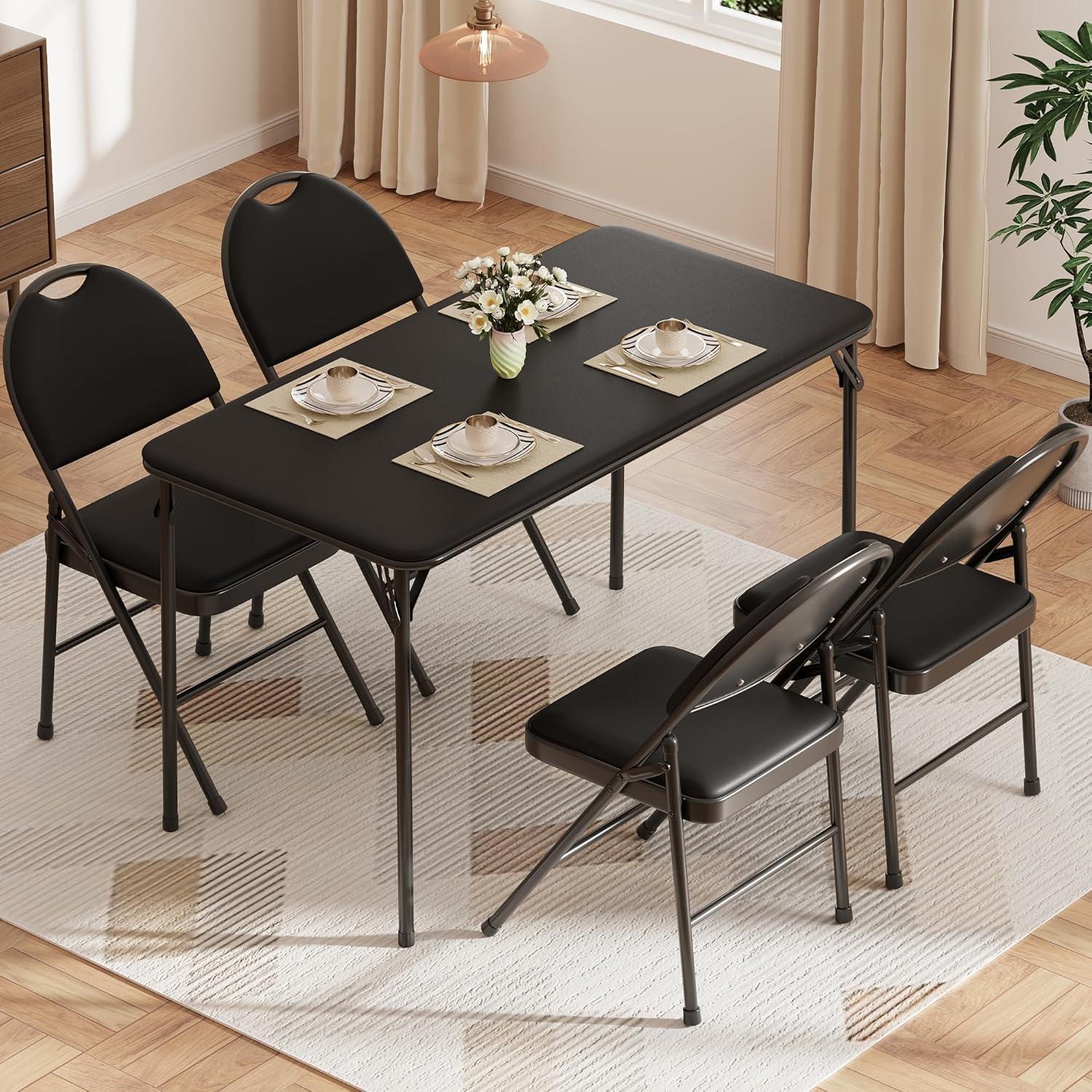 Mesa Plegable IDEALHOUSE 4 Pies Metal PU Cuero Negra