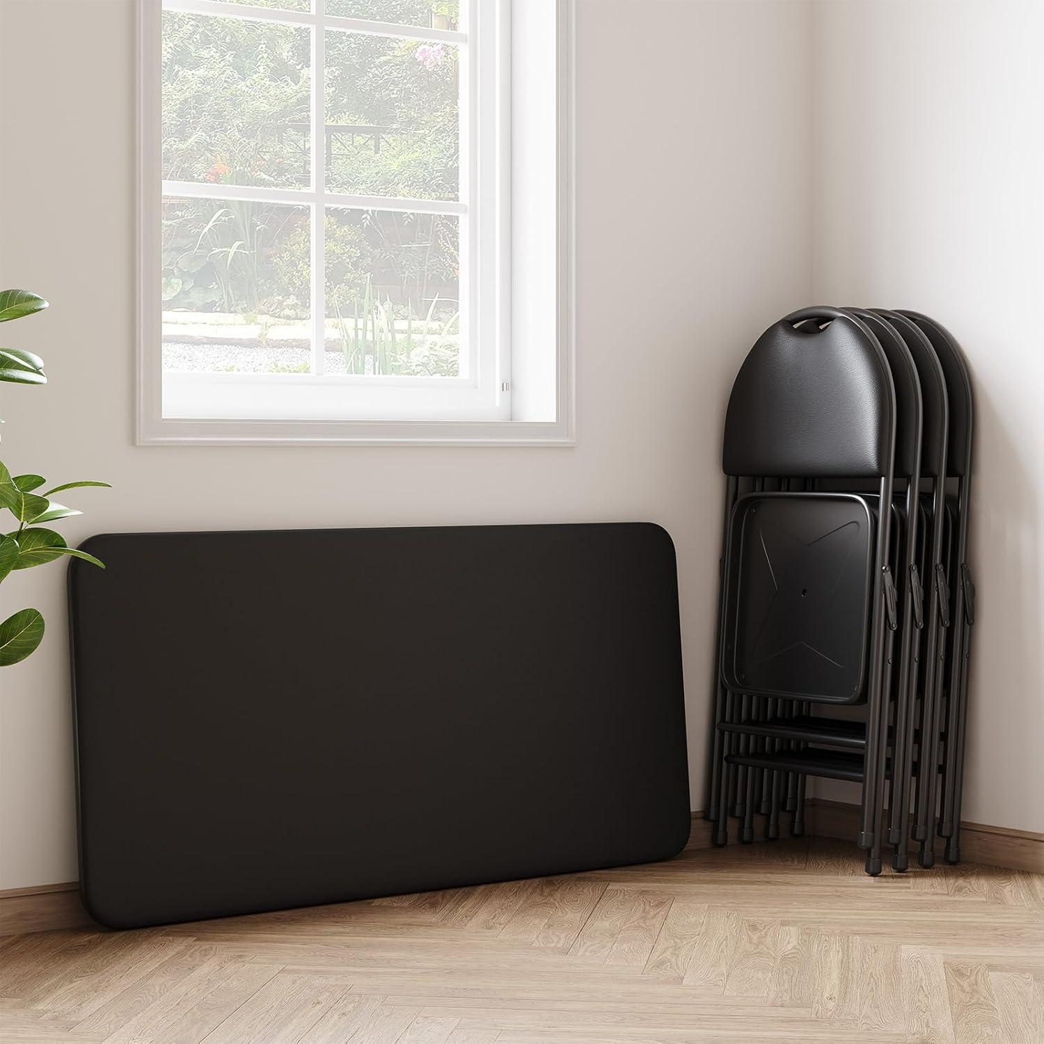 Mesa Plegable IDEALHOUSE 4 Pies Metal PU Cuero Negra