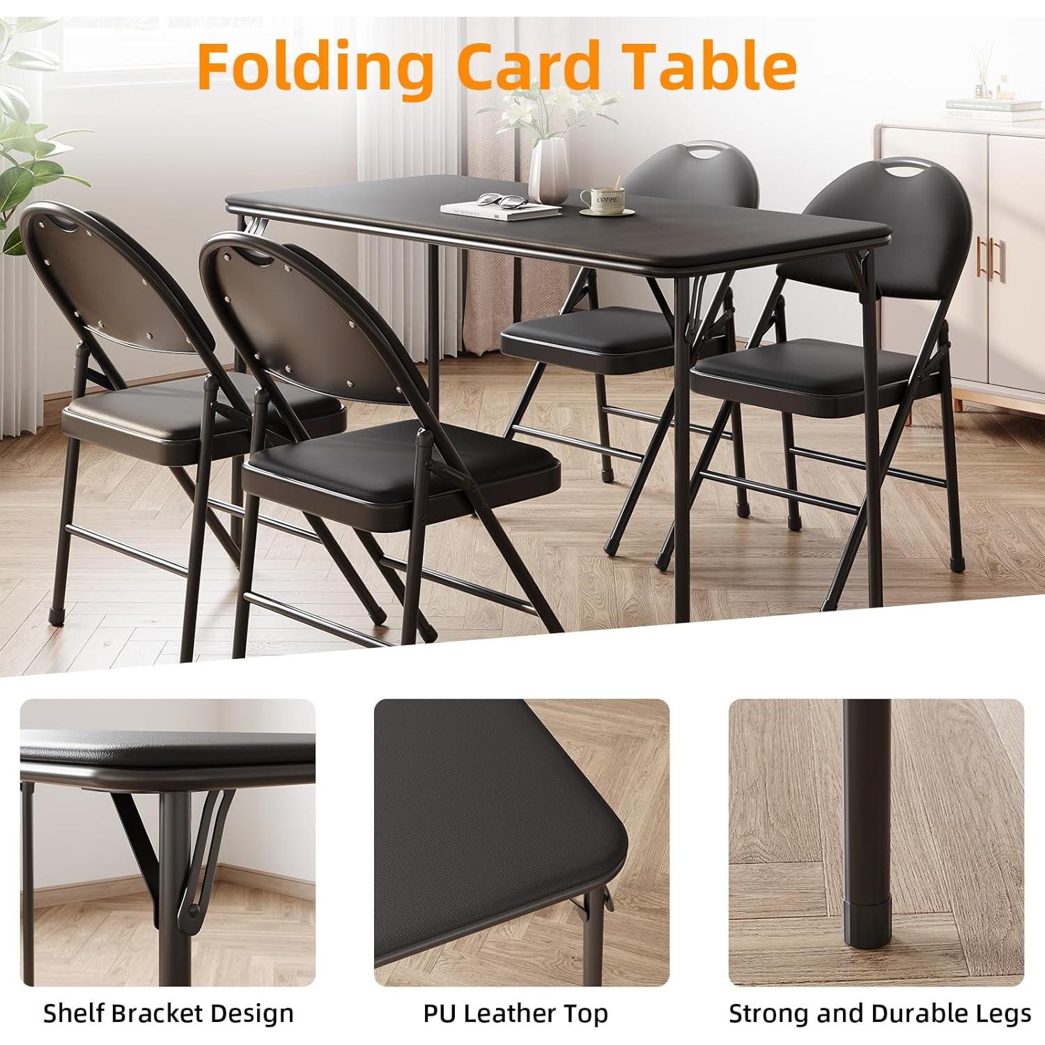 Mesa Plegable IDEALHOUSE 4 Pies Metal PU Cuero Negra