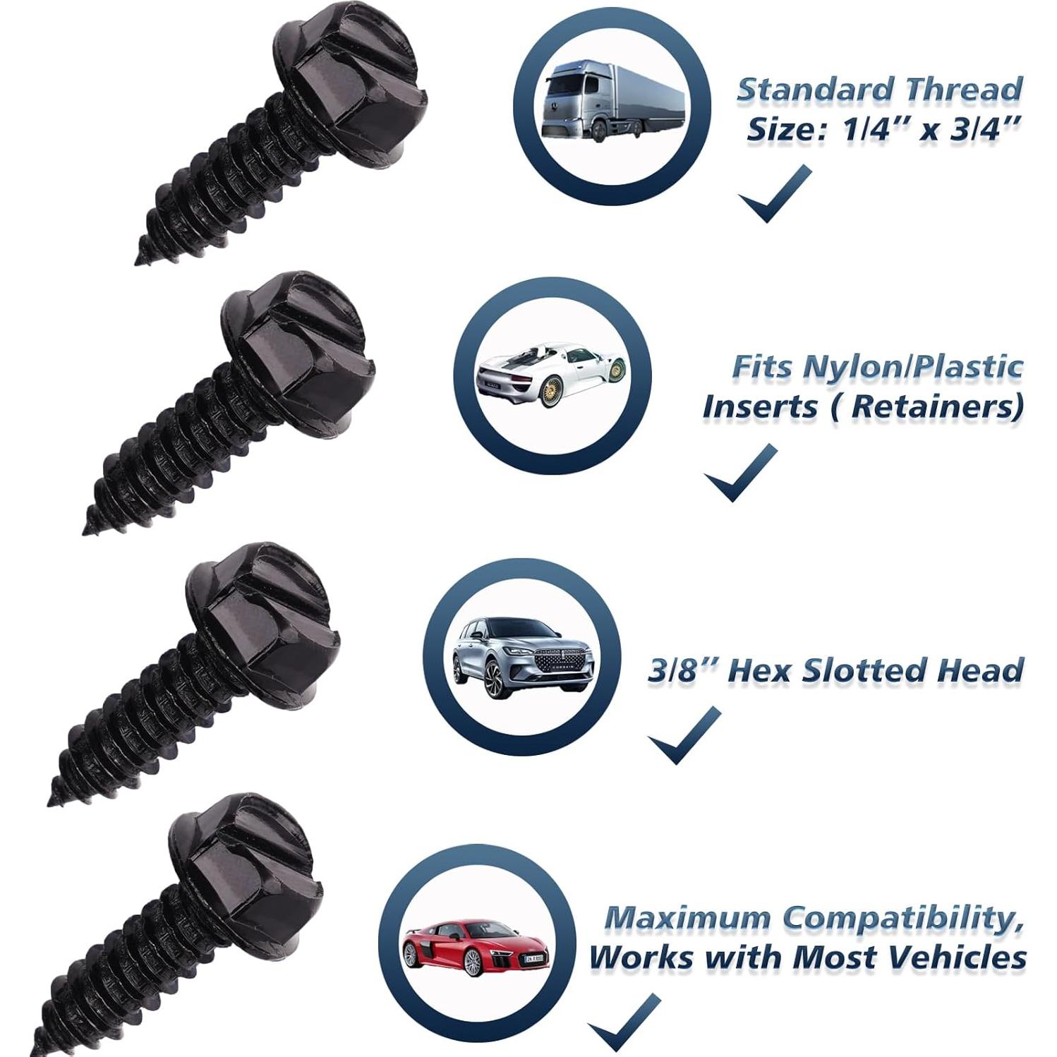 Tornillos Ecológicos Negros Jinteng para Placas de Licencia - 8 Pcs