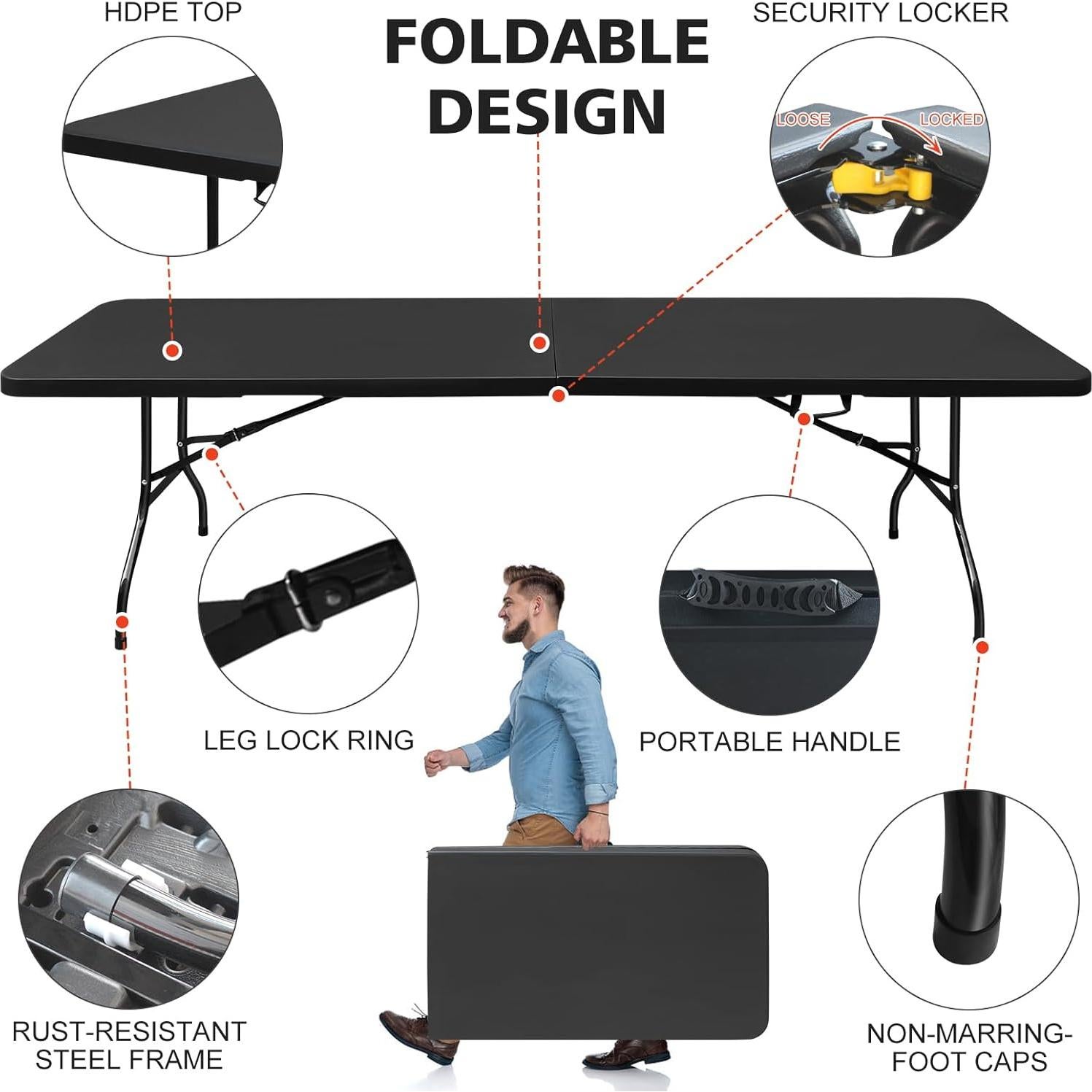 Mesa Plegable MIIUDGIG 2.4m Negra Alta Resistencia para Exterior