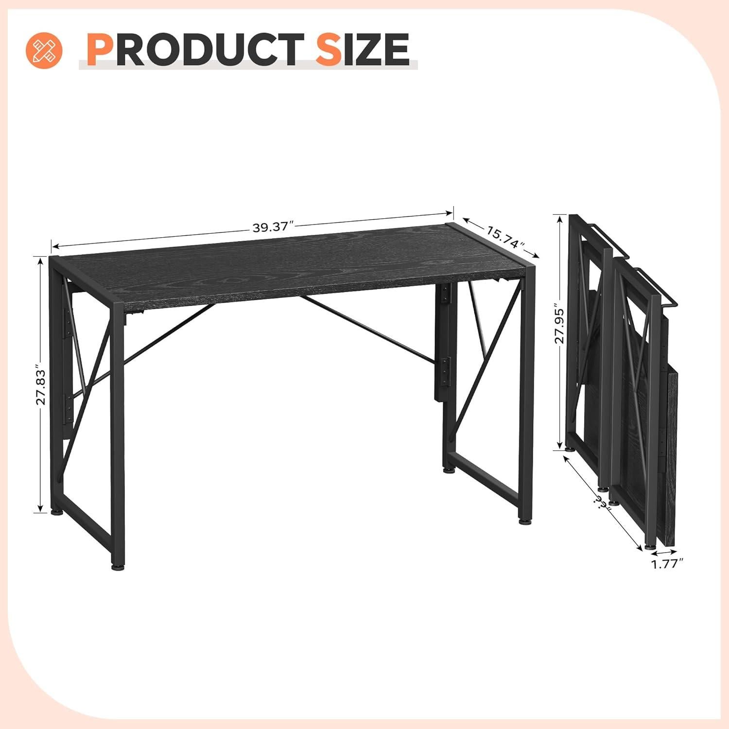 Escritorio Plegable Homeiju 100x40 cm Negro para Oficina y Estudio