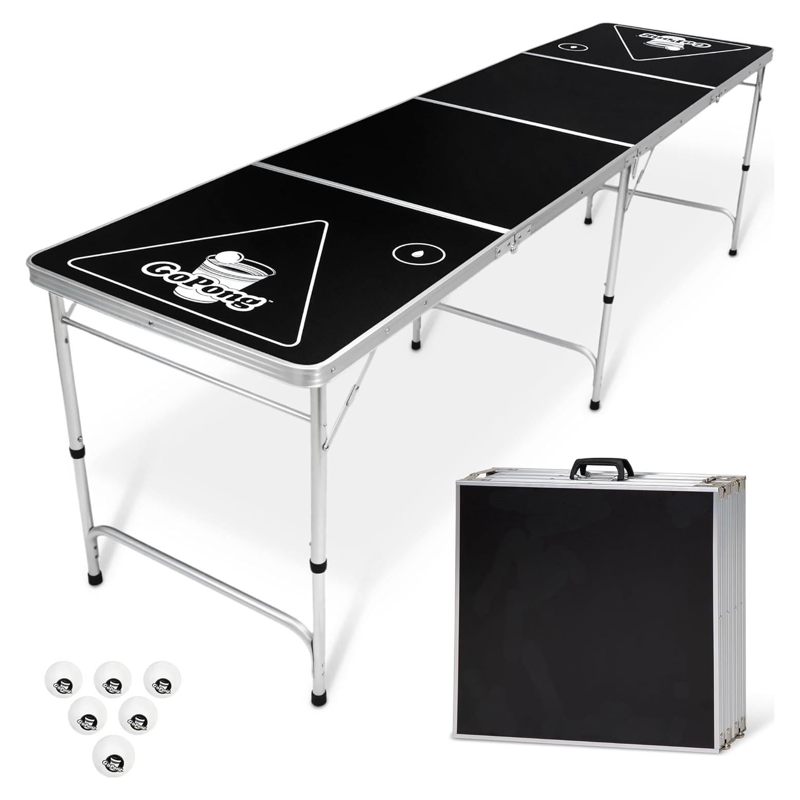 Mesa de Beer Pong Portátil GoPong 8 Pies Negra Plegable