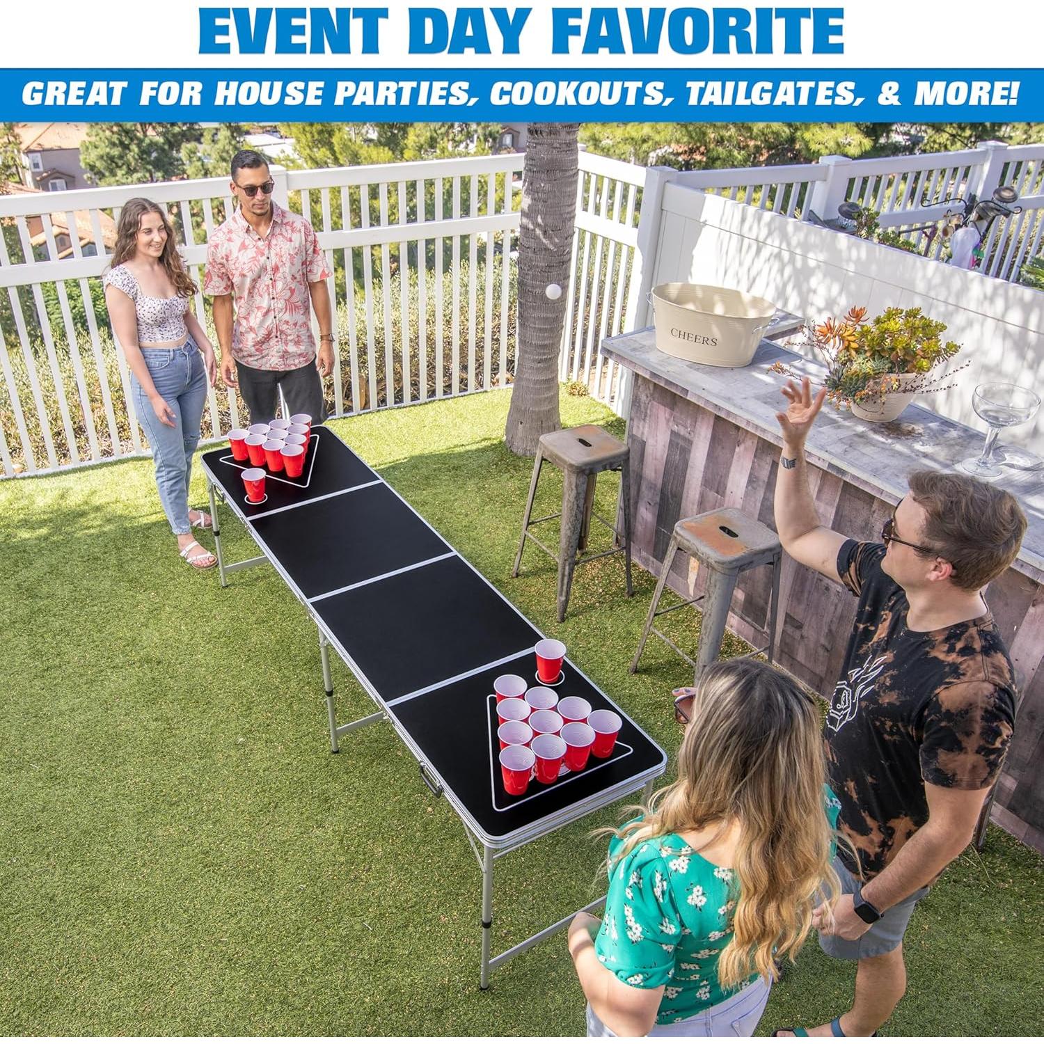 Mesa de Beer Pong Portátil GoPong 8 Pies Negra Plegable