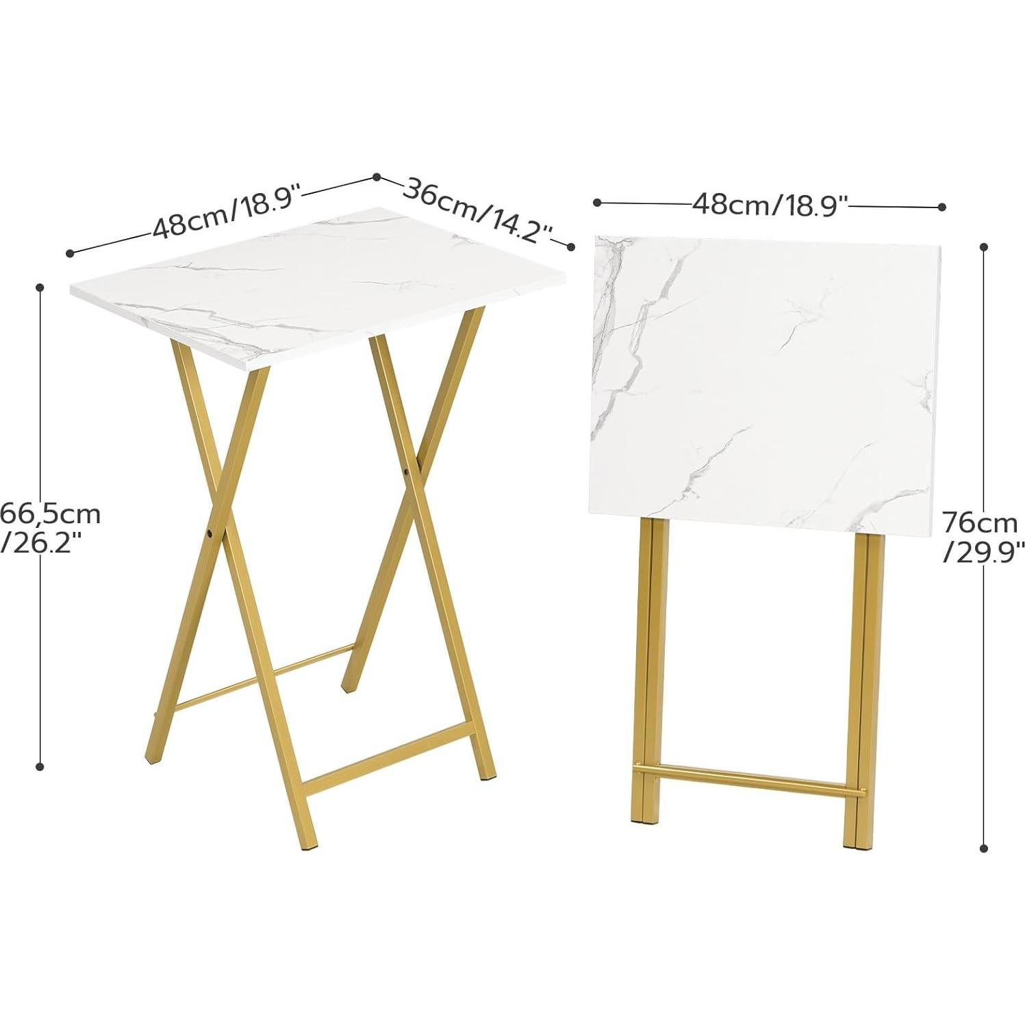Mesas de bandeja de TV plegables HOOBRO, juego de 2, mármol y oro