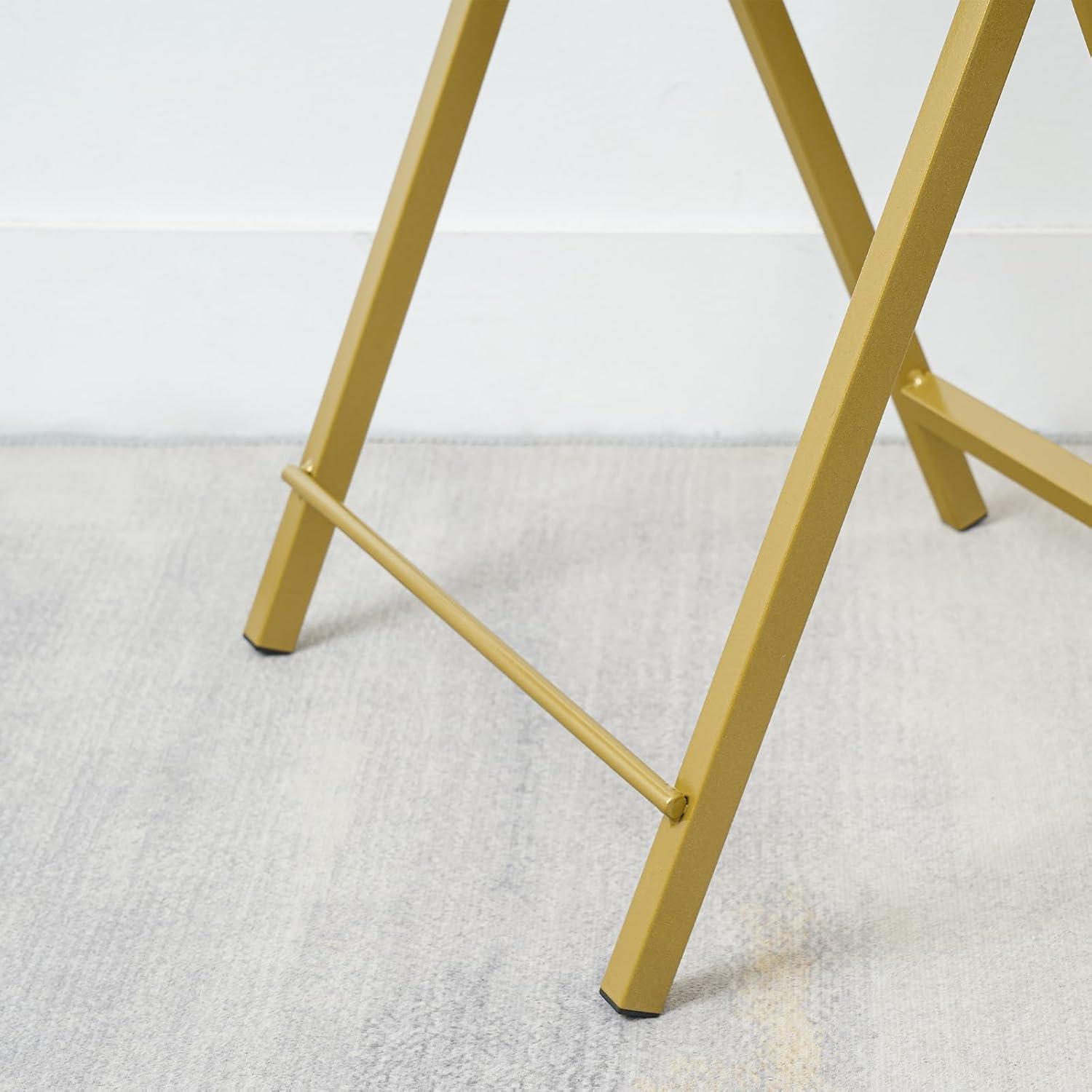 Mesas de bandeja de TV plegables HOOBRO, juego de 2, mármol y oro