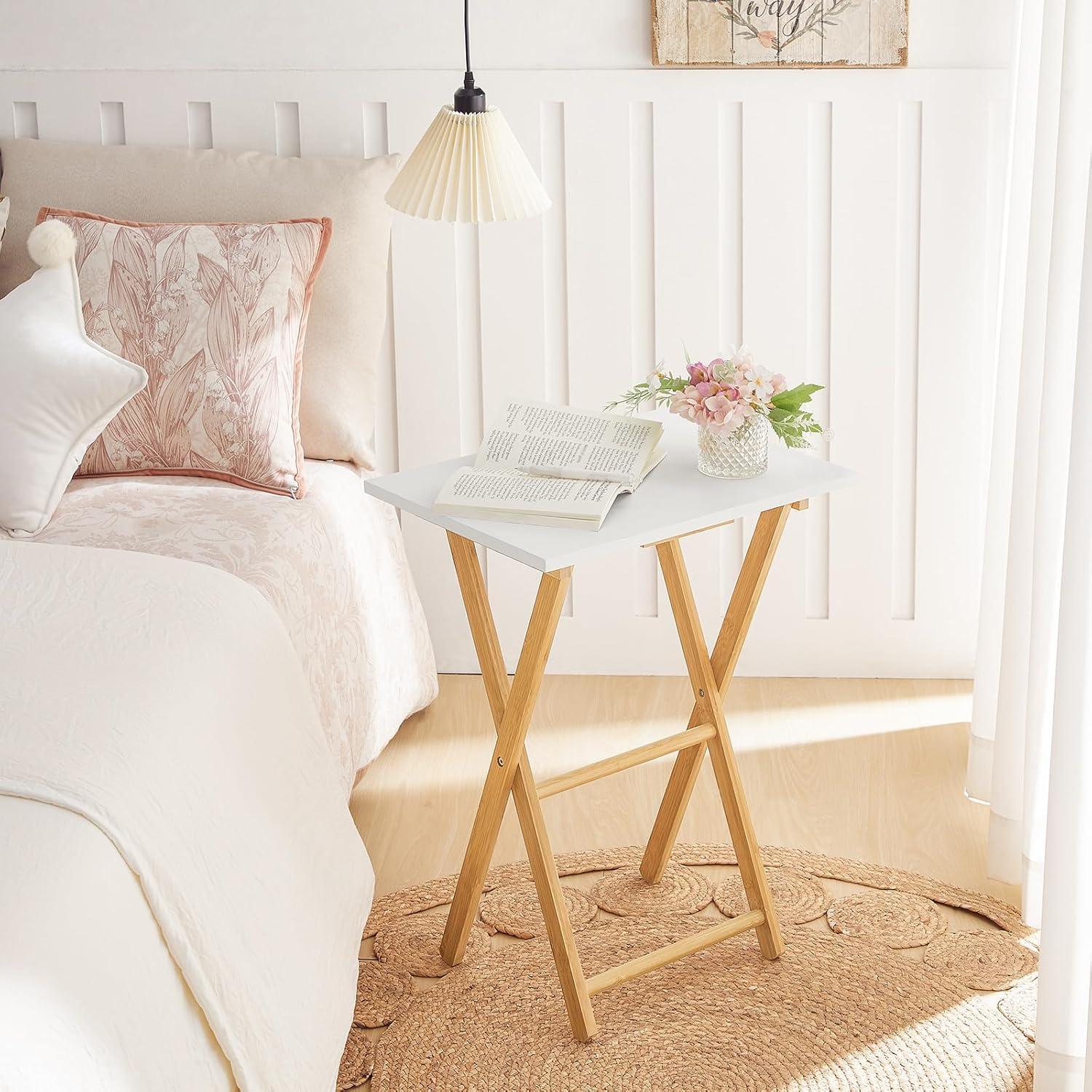 Mesa de Bandeja de TV Plegable HOOBRO 48x65 cm Bambú Blanco