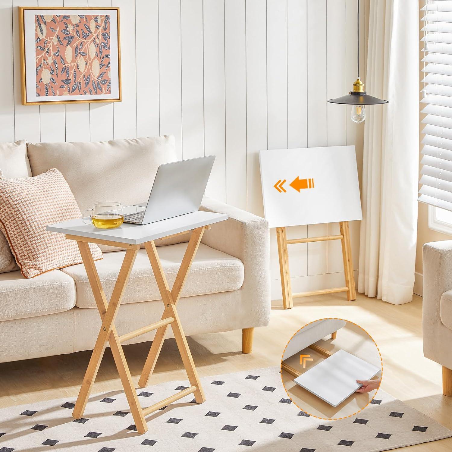 Mesa de Bandeja de TV Plegable HOOBRO 48x65 cm Bambú Blanco