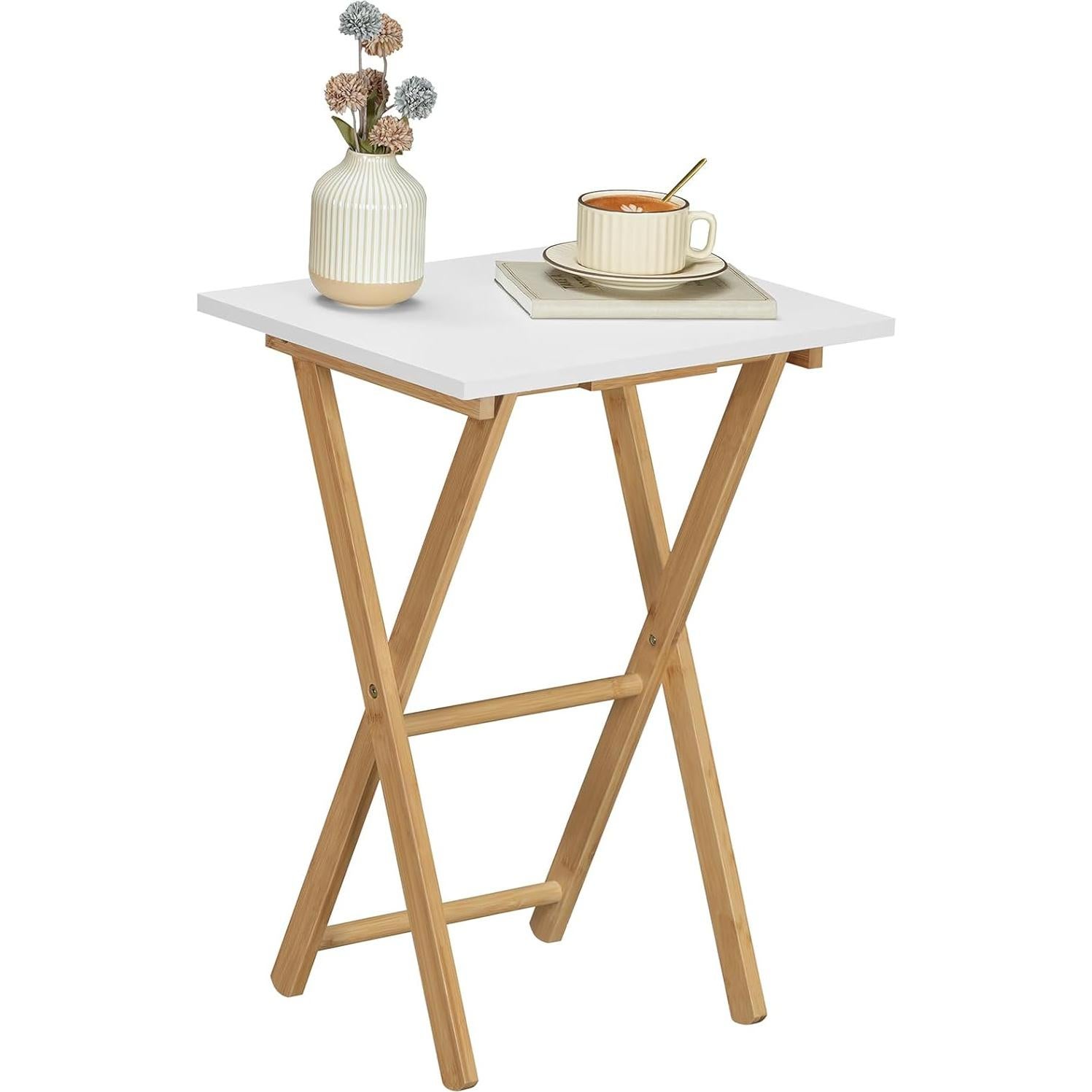 Mesa de Bandeja de TV Plegable HOOBRO 48x65 cm Bambú Blanco