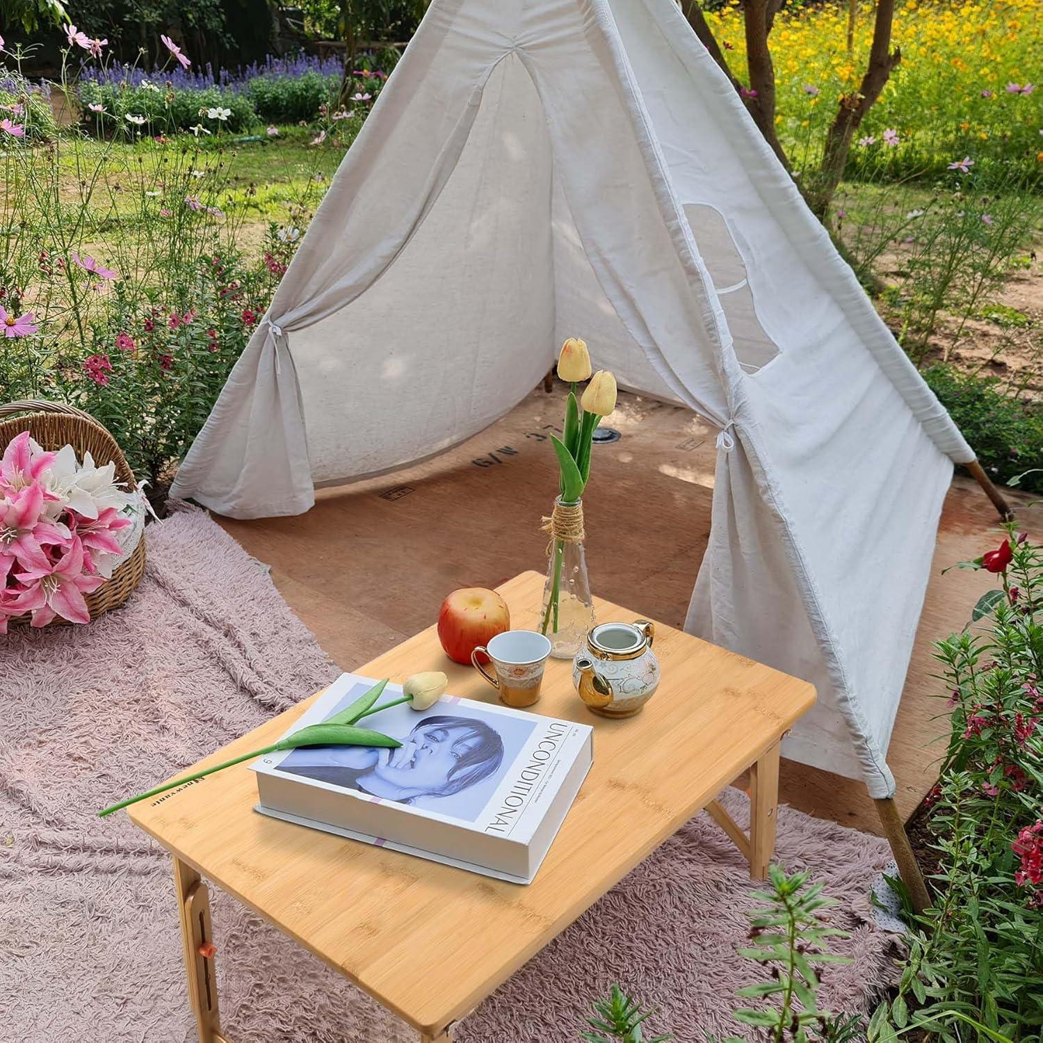 Mesa de Suelo Ajustable Nnewvante de Bambú 85.1x45cm Plegable