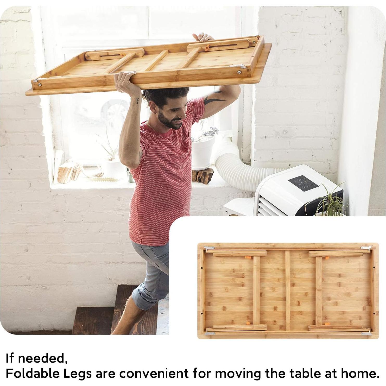 Mesa de Suelo Ajustable Nnewvante de Bambú 85.1x45cm Plegable