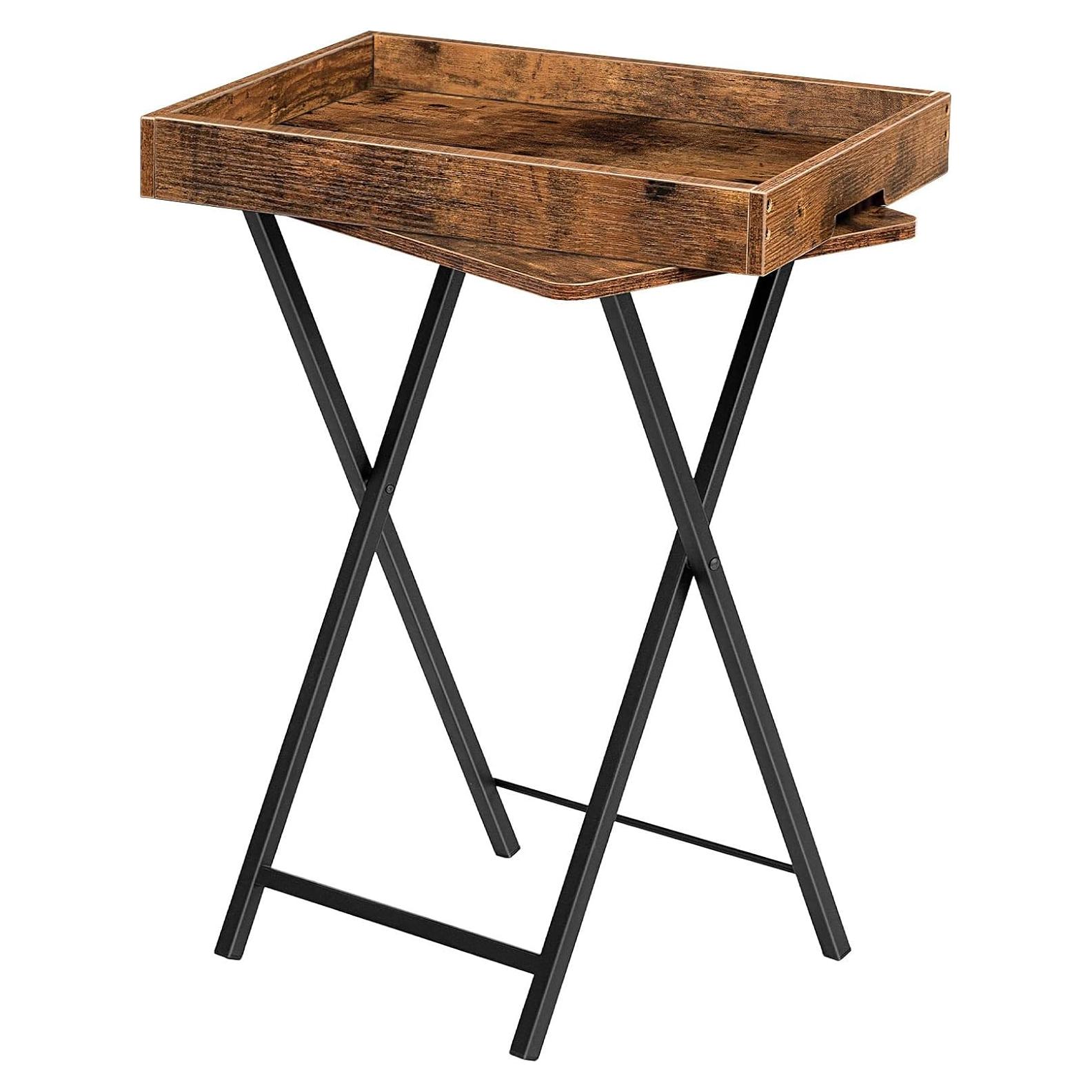 Mesa Plegable para TV HOOBRO con Bandeja Extraíble Marrón Rústico