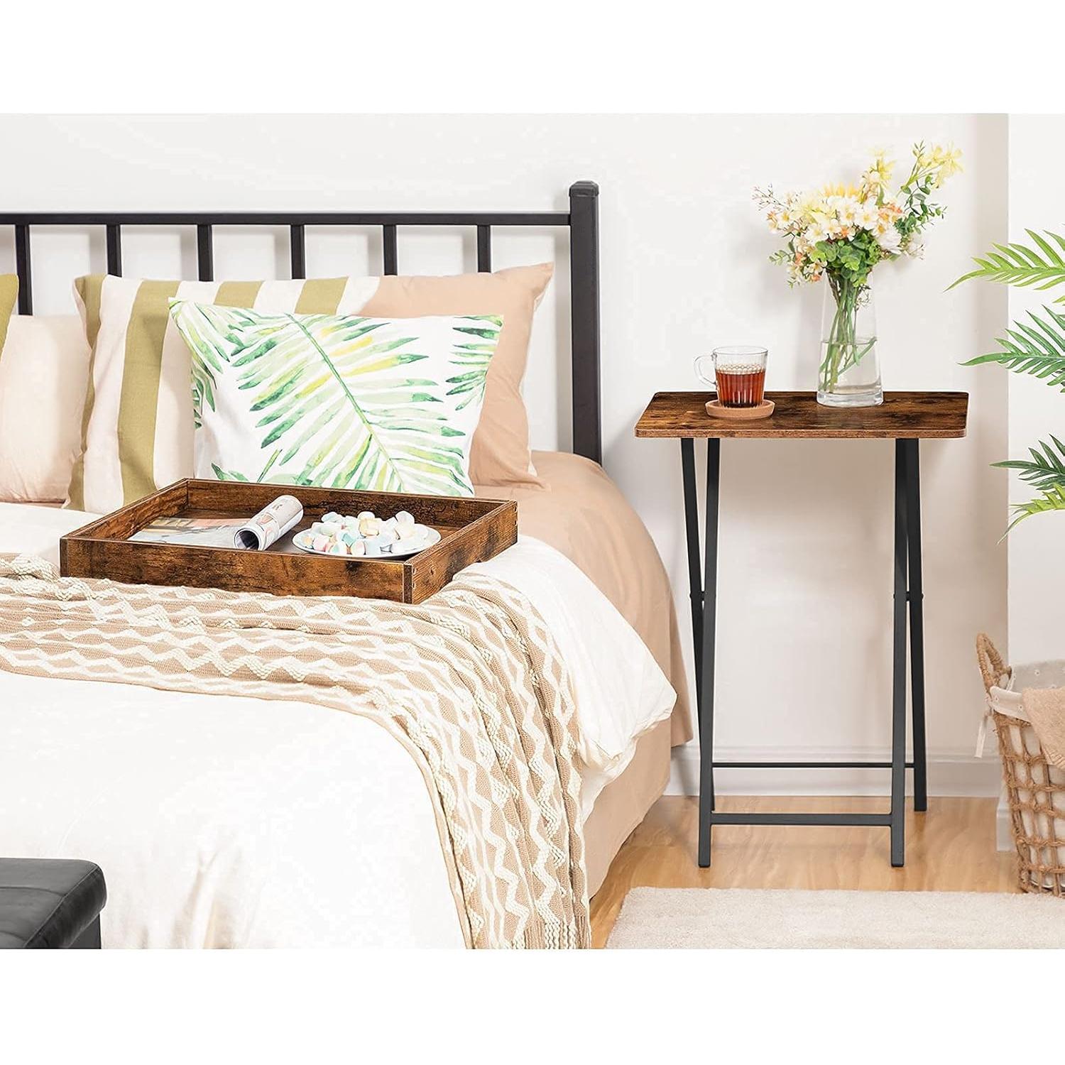 Mesa Plegable para TV HOOBRO con Bandeja Extraíble Marrón Rústico