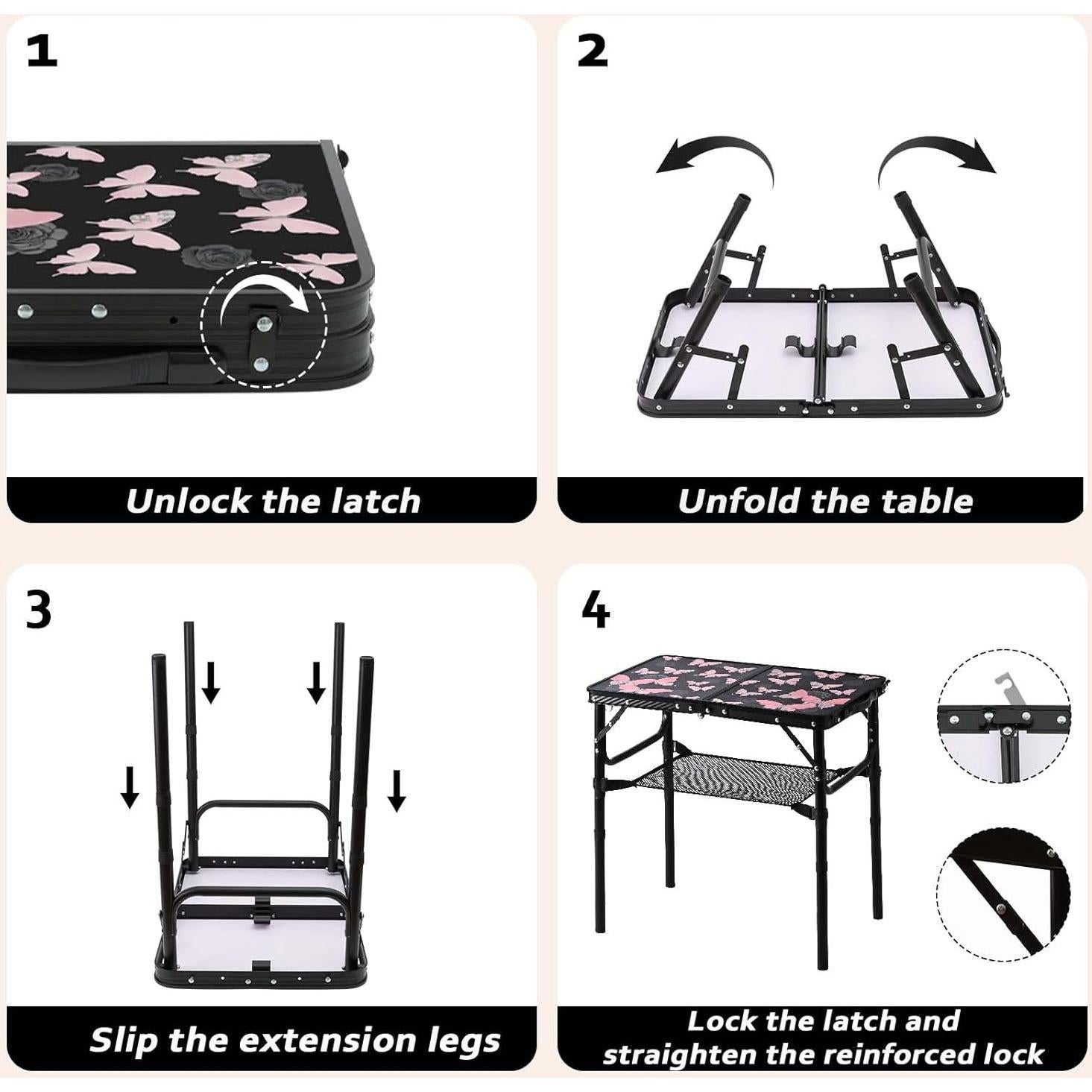 Mesa Plegable YihuiKo Mariposa 61 cm Ajustable Ligera